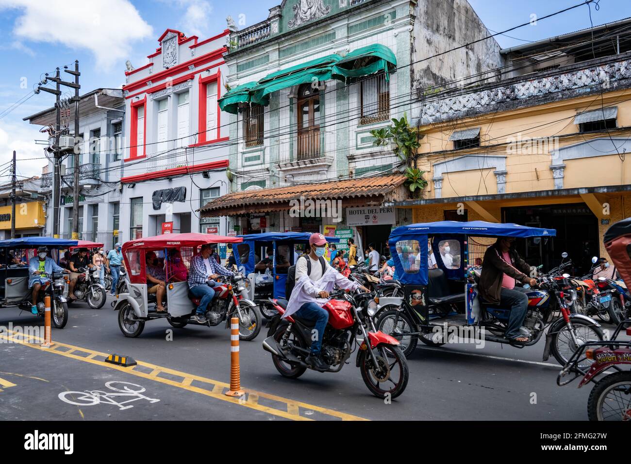 Mototaxis are ubiquitous in the jungle city of Iquitos, Peru Stock Photo