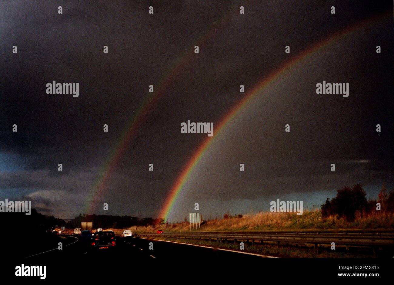 Rainbows over the M25 in Kent October 1998 Stock Photo