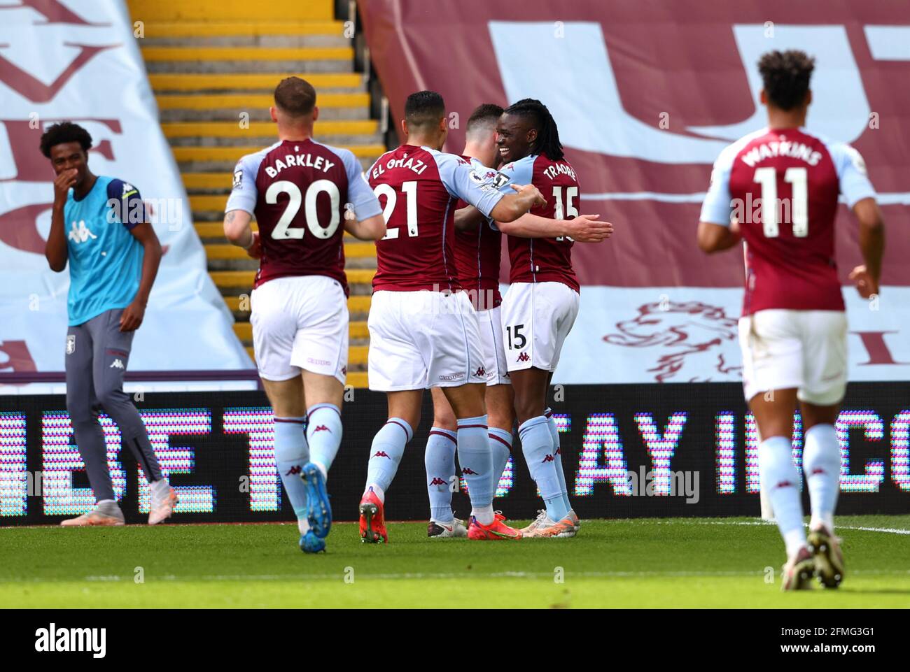 Aston Villa's Bertrand Traore (second right) celebrates scoring their side's first goal of the game during the Premier League match at Villa Park, Birmingham. Picture date: Sunday May 9, 2021. Stock Photo