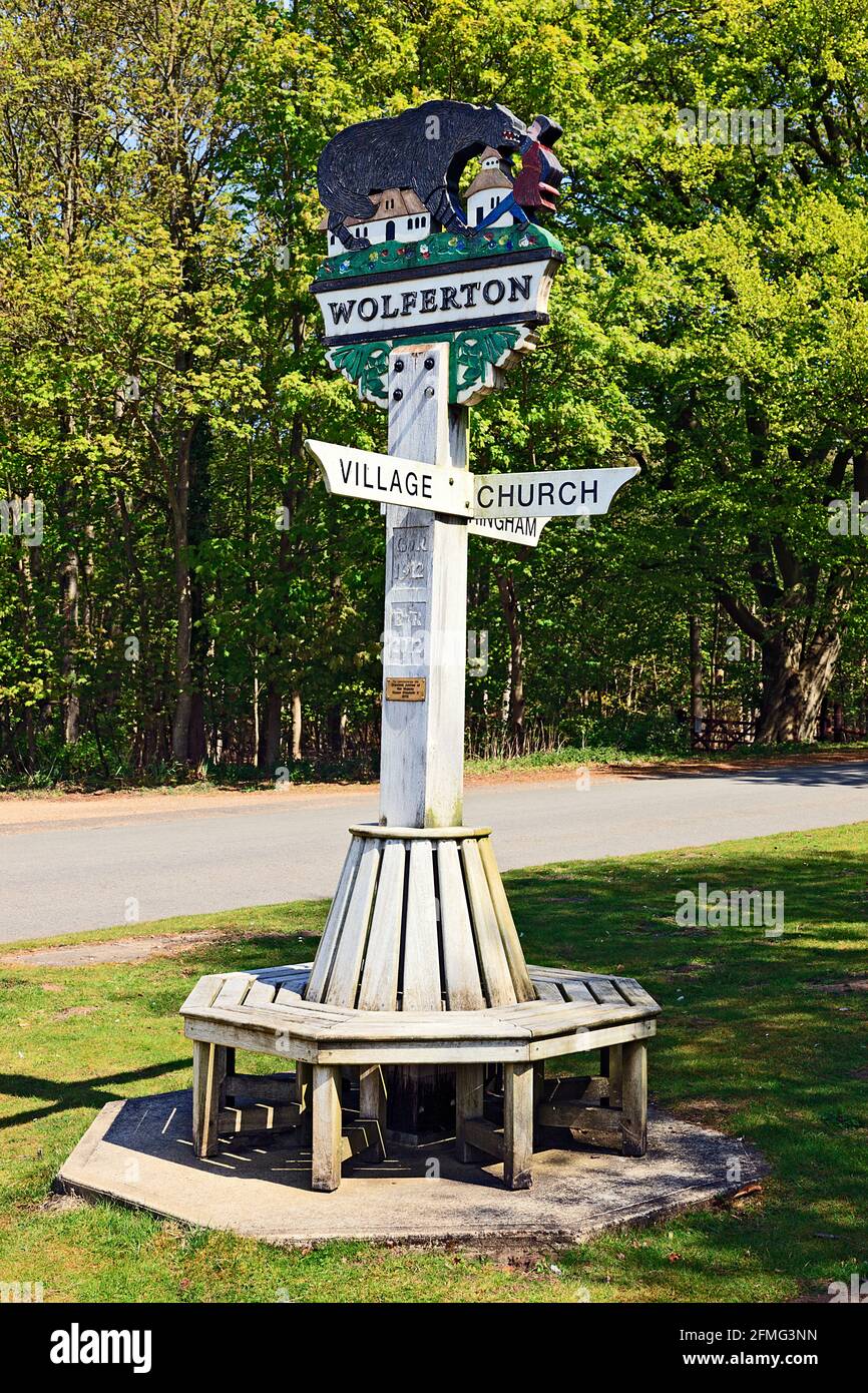Wolferton Village Sign, Sandringham, Norfolk, UK Stock Photo