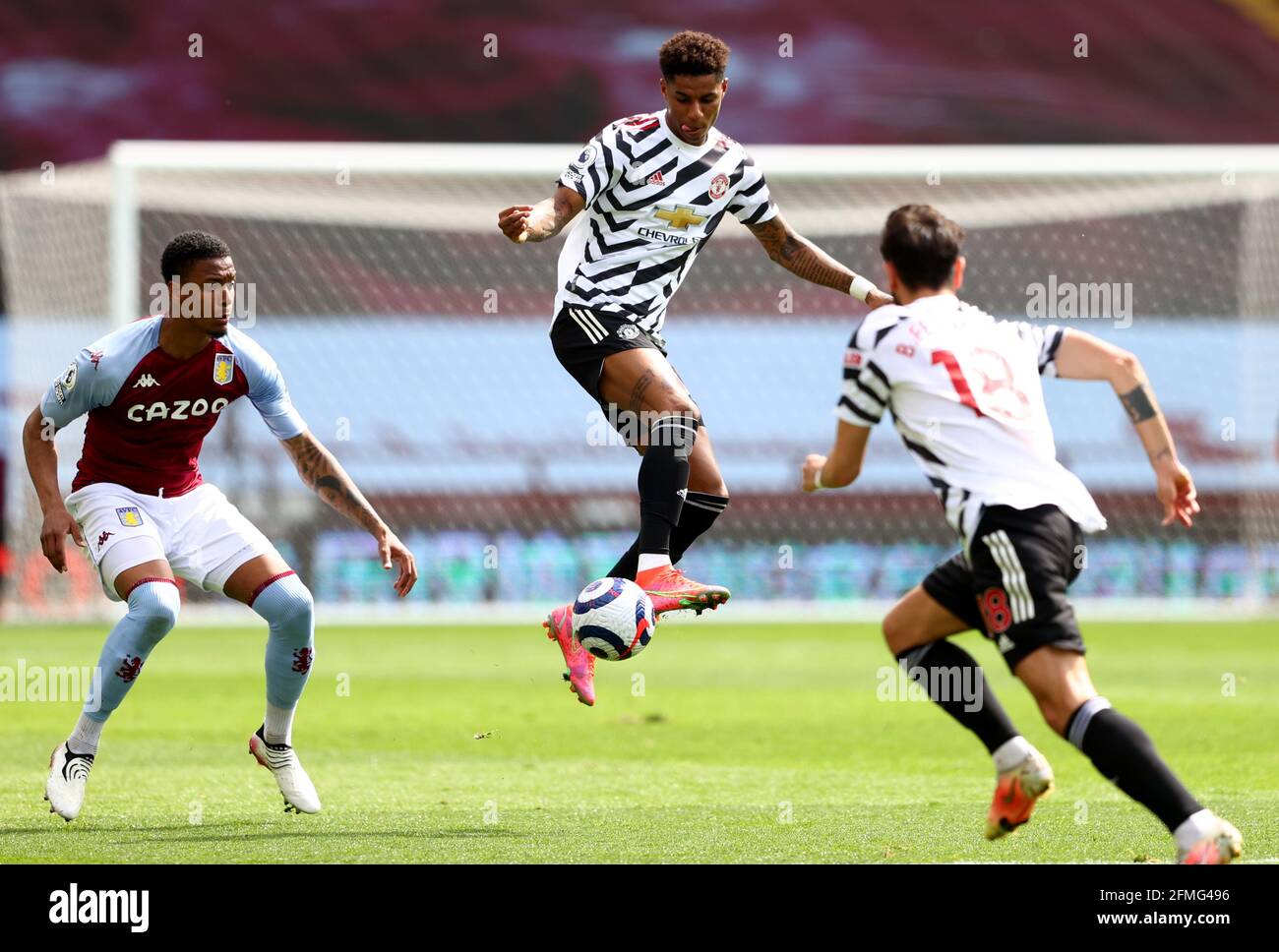 Manchester United's Marcus Rashford controls the ball during the Premier League match at Villa Park, Birmingham. Picture date: Sunday May 9, 2021. Stock Photo