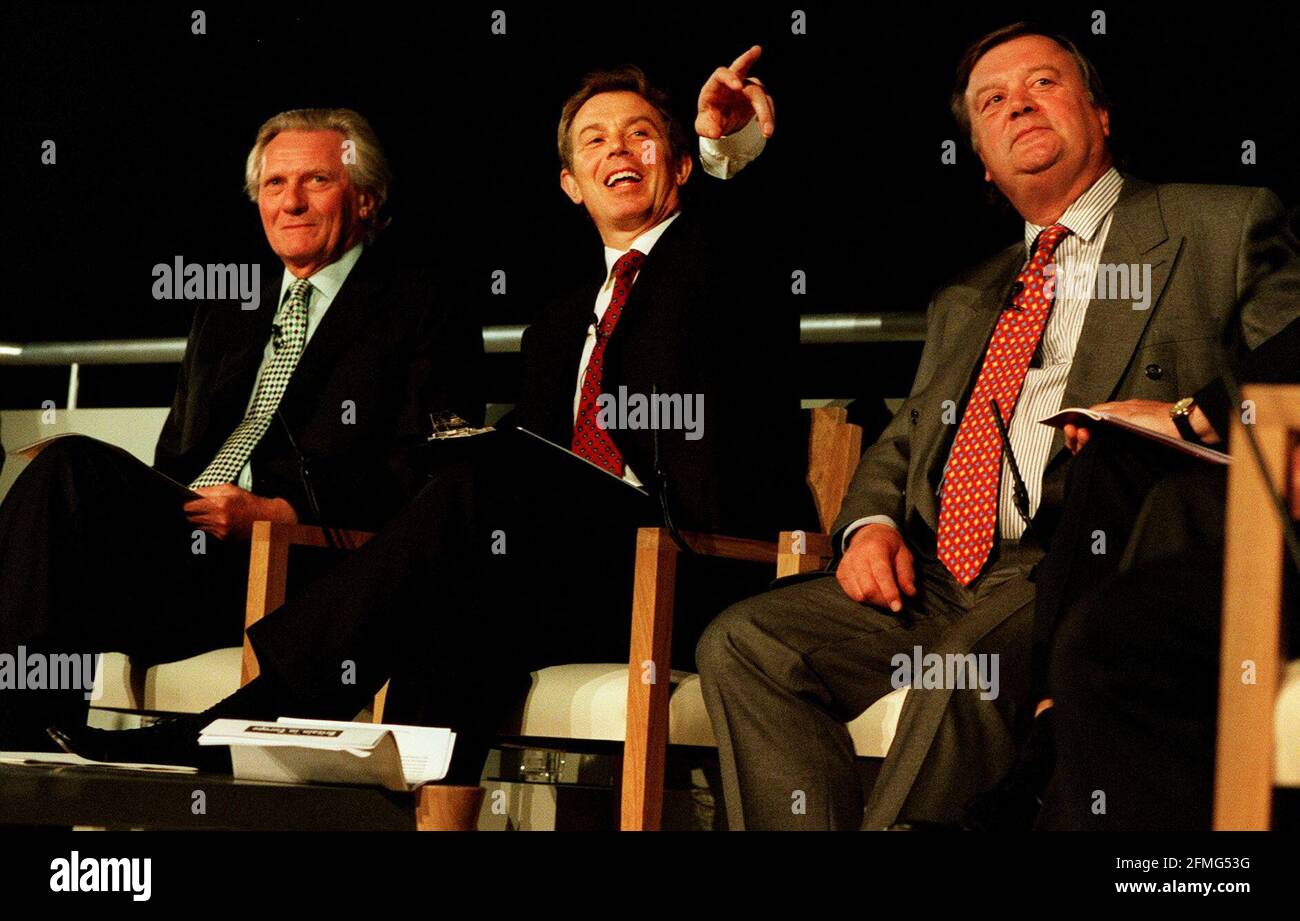 MICHAEL HESELTINE, PRIME MINISTER TONY BLAIR  AND KENNITH CLARK ON THE SAME PLATFORM TALKING ABOUT BRITAINS ROLE IN EUROPE Stock Photo