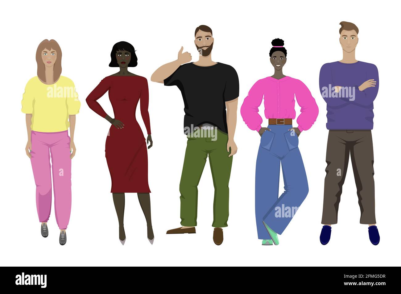 Set of five different people on a white background Stock Vector