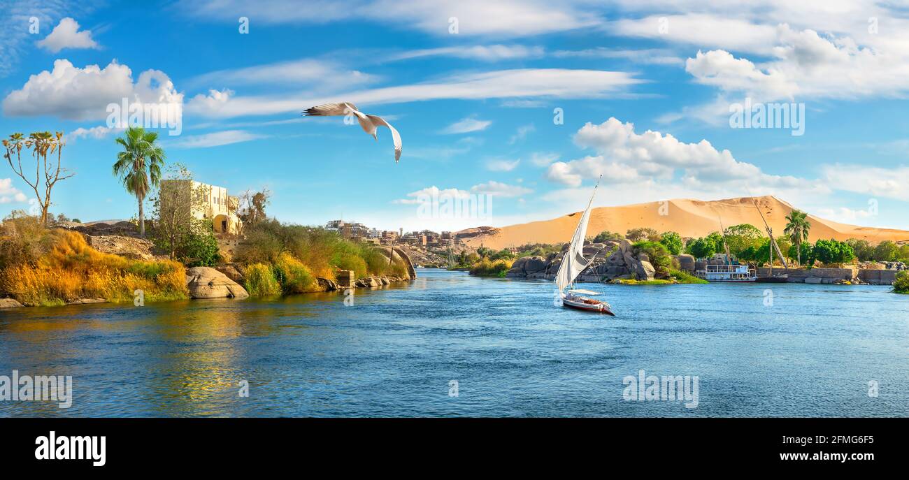 Cloudy sky over river Nile in Aswan, Egypt Stock Photo