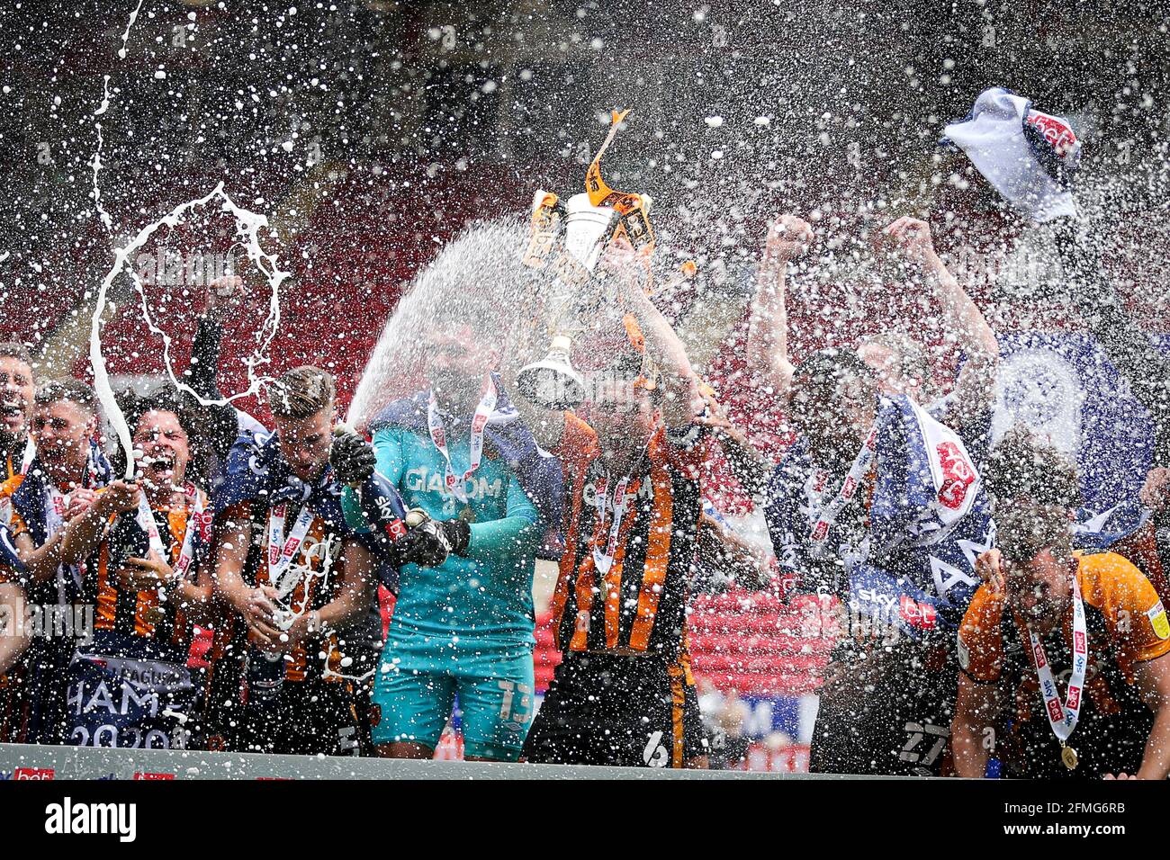 LONDON, UK. MAY 9TH Hull City trophy celebrations during the Sky Bet League 1 match between Charlton Athletic and Hull City at The Valley, London on Sunday 9th May 2021. (Credit: Tom West | Credit: MI News & Sport /Alamy Live News Stock Photo
