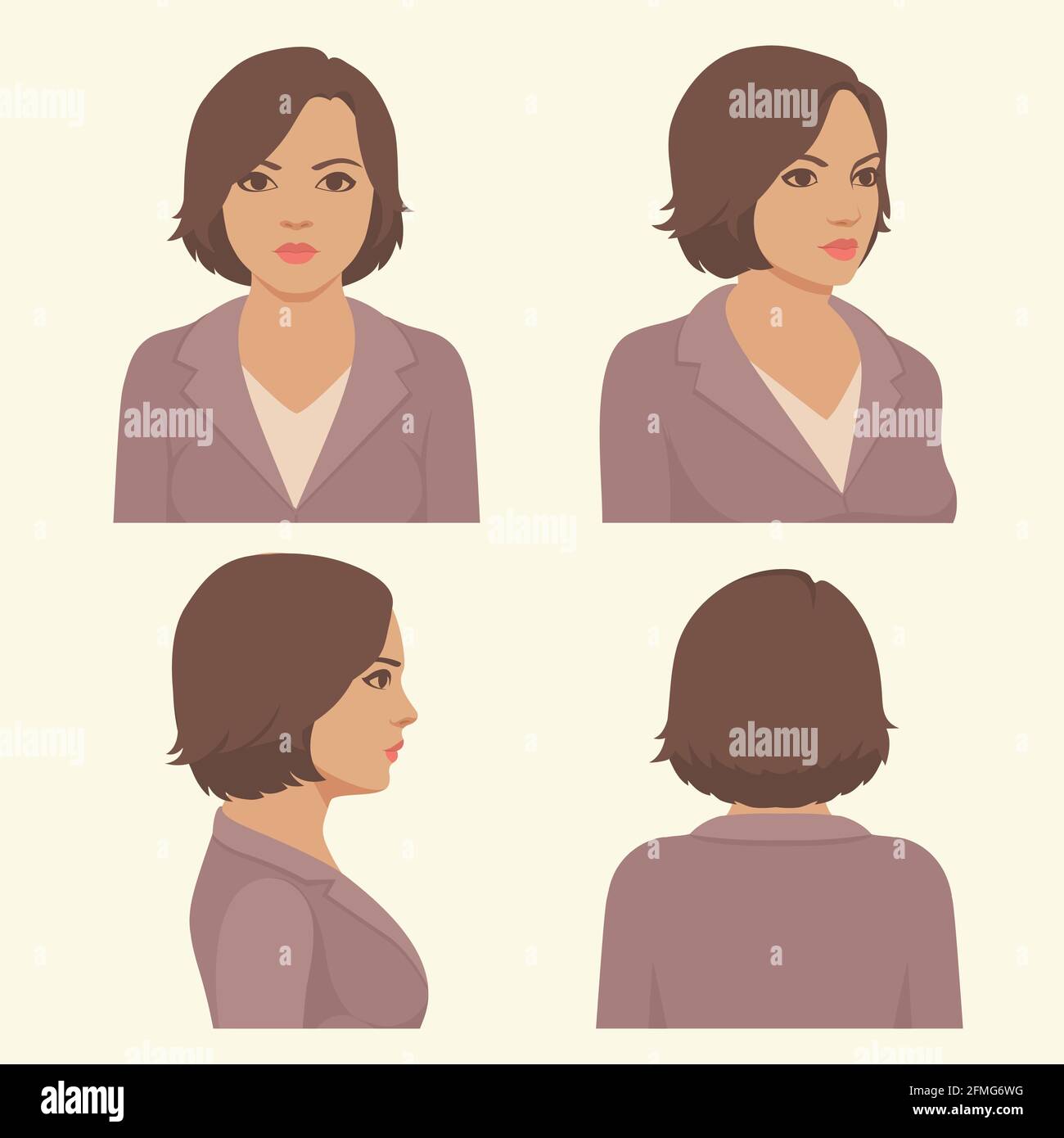 vector girl hairstyles , full face and profile head Stock Vector Image
