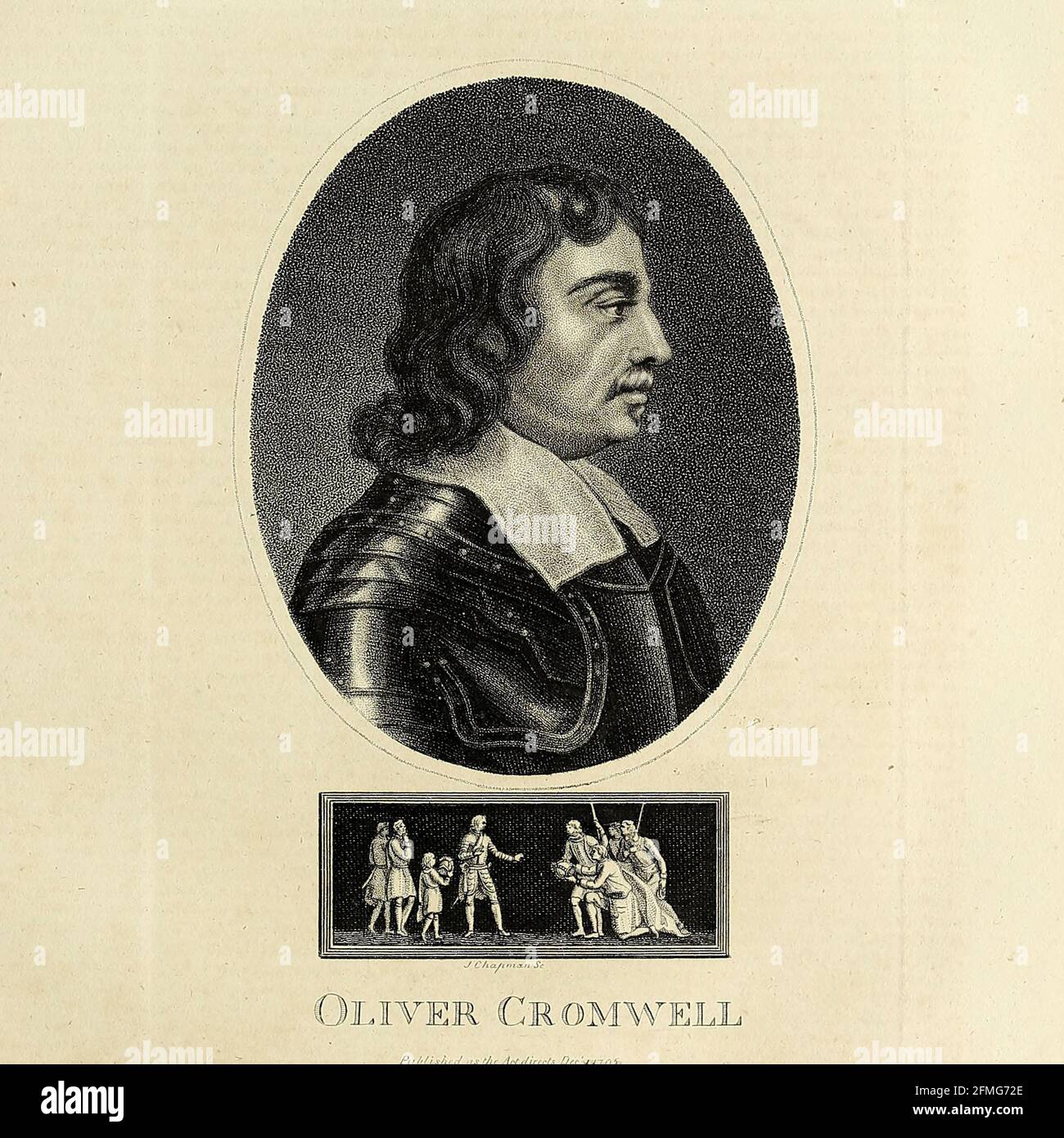 Oliver Cromwell (25 April 1599 – 3 September 1658) was an English general and statesman who, first as a subordinate and later as Commander-in-Chief, led armies of the Parliament of England against King Charles I during the English Civil War, subsequently ruling the British Isles as Lord Protector from 1653 until his death in 1658. He acted simultaneously as head of state and head of government of the new republican commonwealth. Copperplate engraving From the Encyclopaedia Londinensis or, Universal dictionary of arts, sciences, and literature; Volume V;  Edited by Wilkes, John. Published in Lo Stock Photo