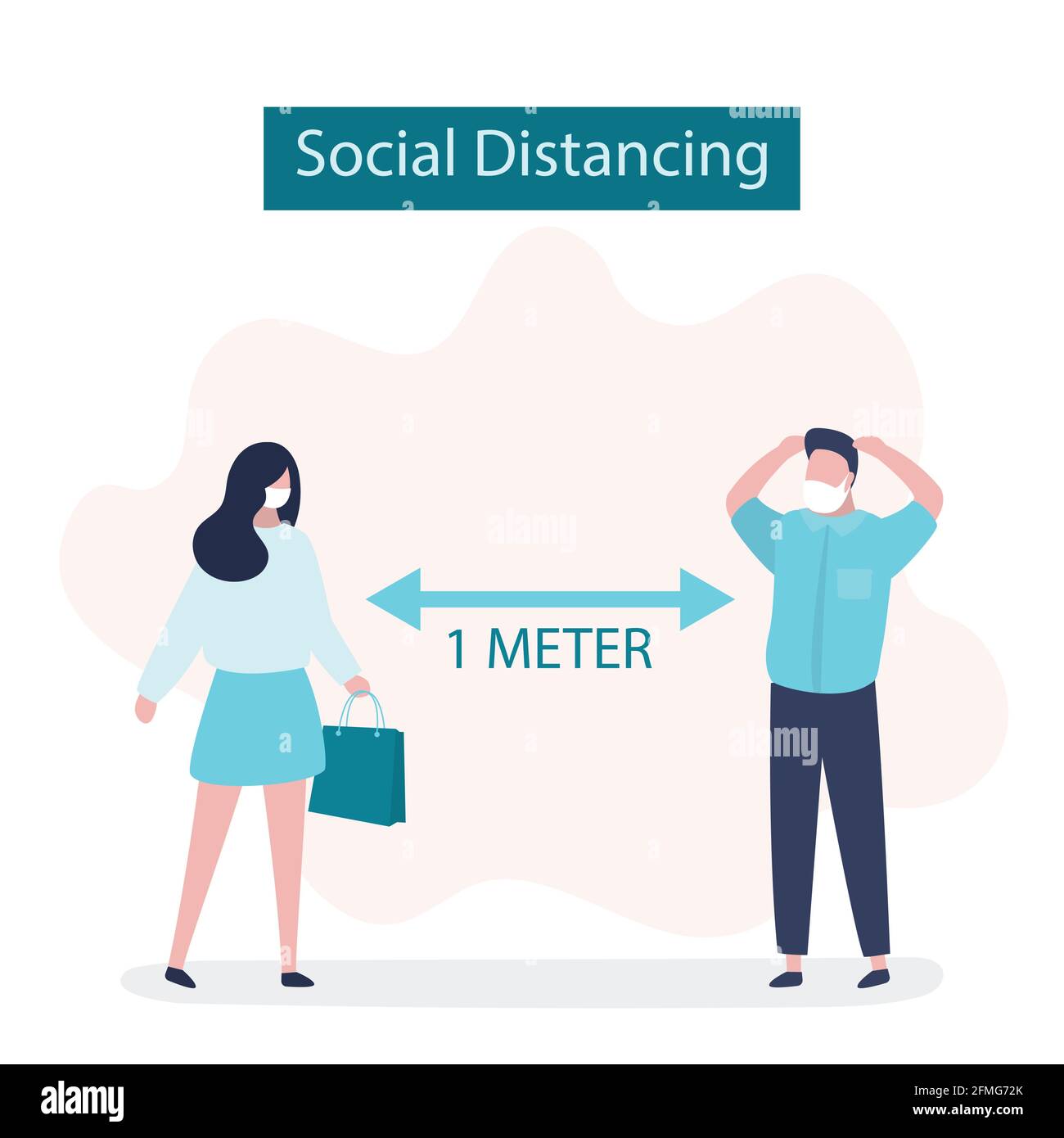 Social Distancing, two people keeping distance for infection risk and disease. 1 meter distance between humans. Covid-19 prevention banner. Viral infe Stock Vector