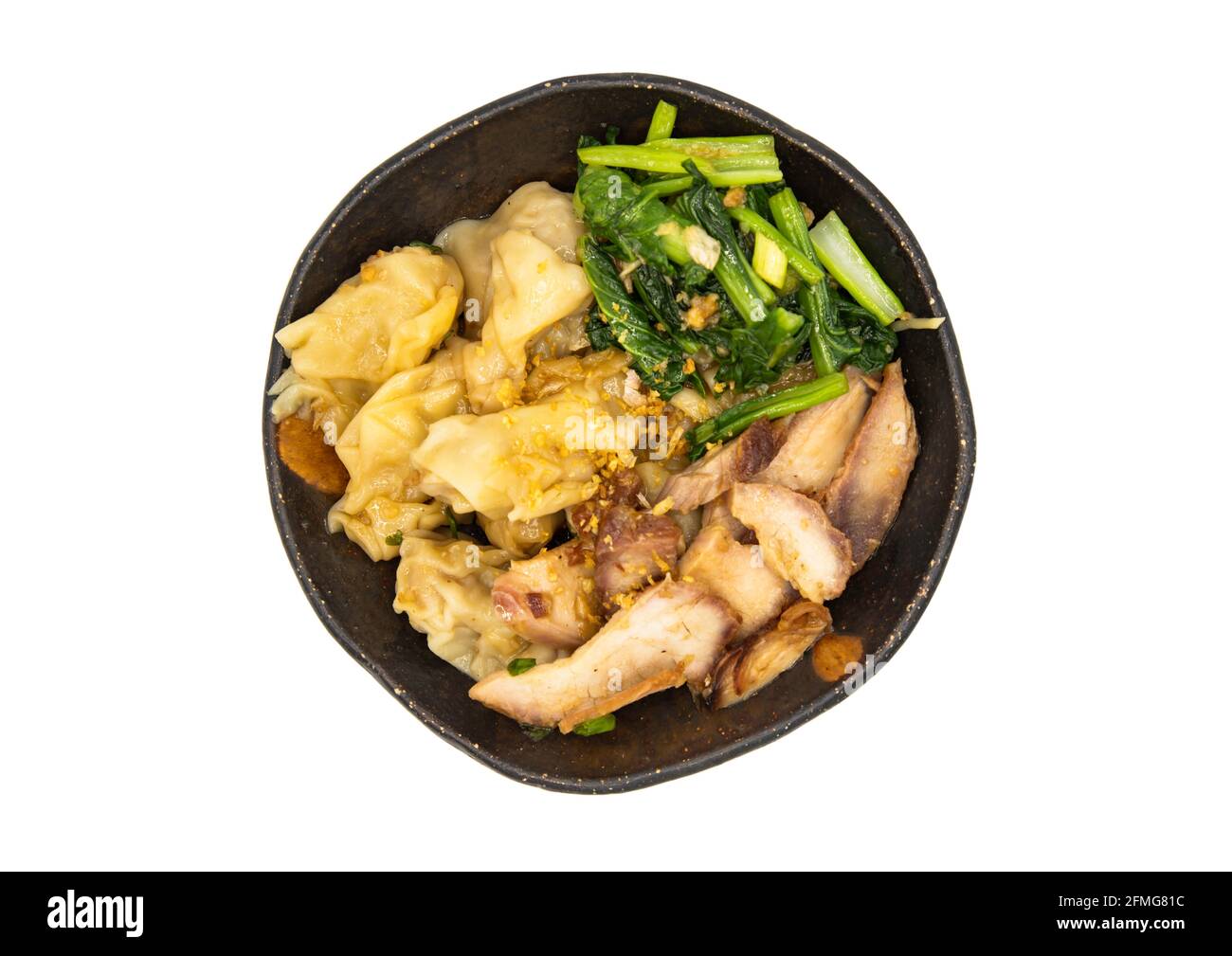 Pork wonton or pork dumplings with Roasted pork and Cantonese