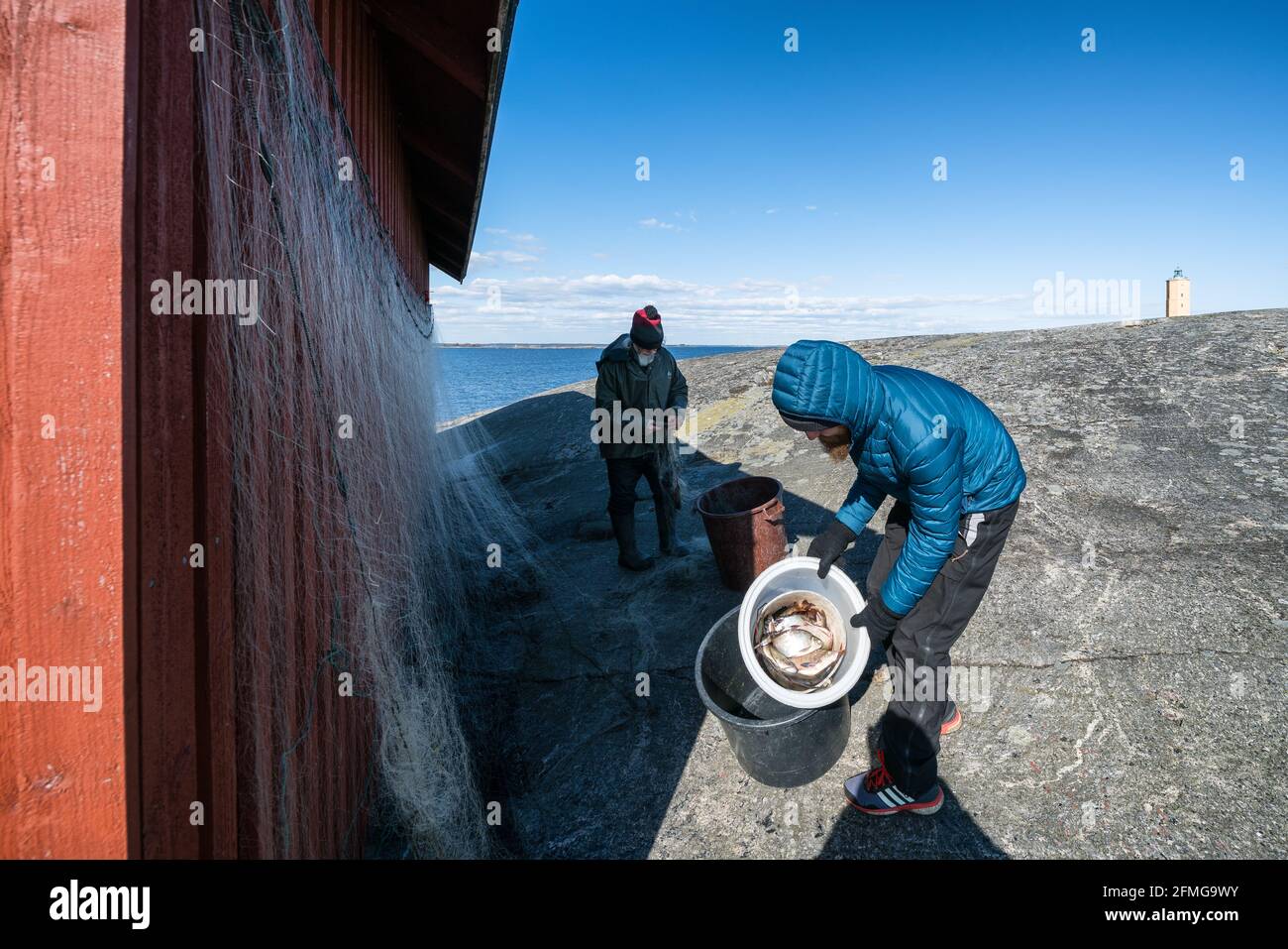 Cleaning the fishing nets at Söderskär lighthouse, Porvoo, Finland Stock Photo Alamy