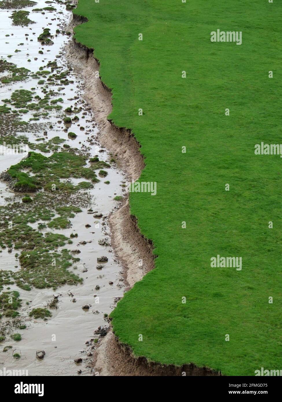 Riverbank erosion at the River Severn Estuary in Gloucestershire, United Kingdom Stock Photo