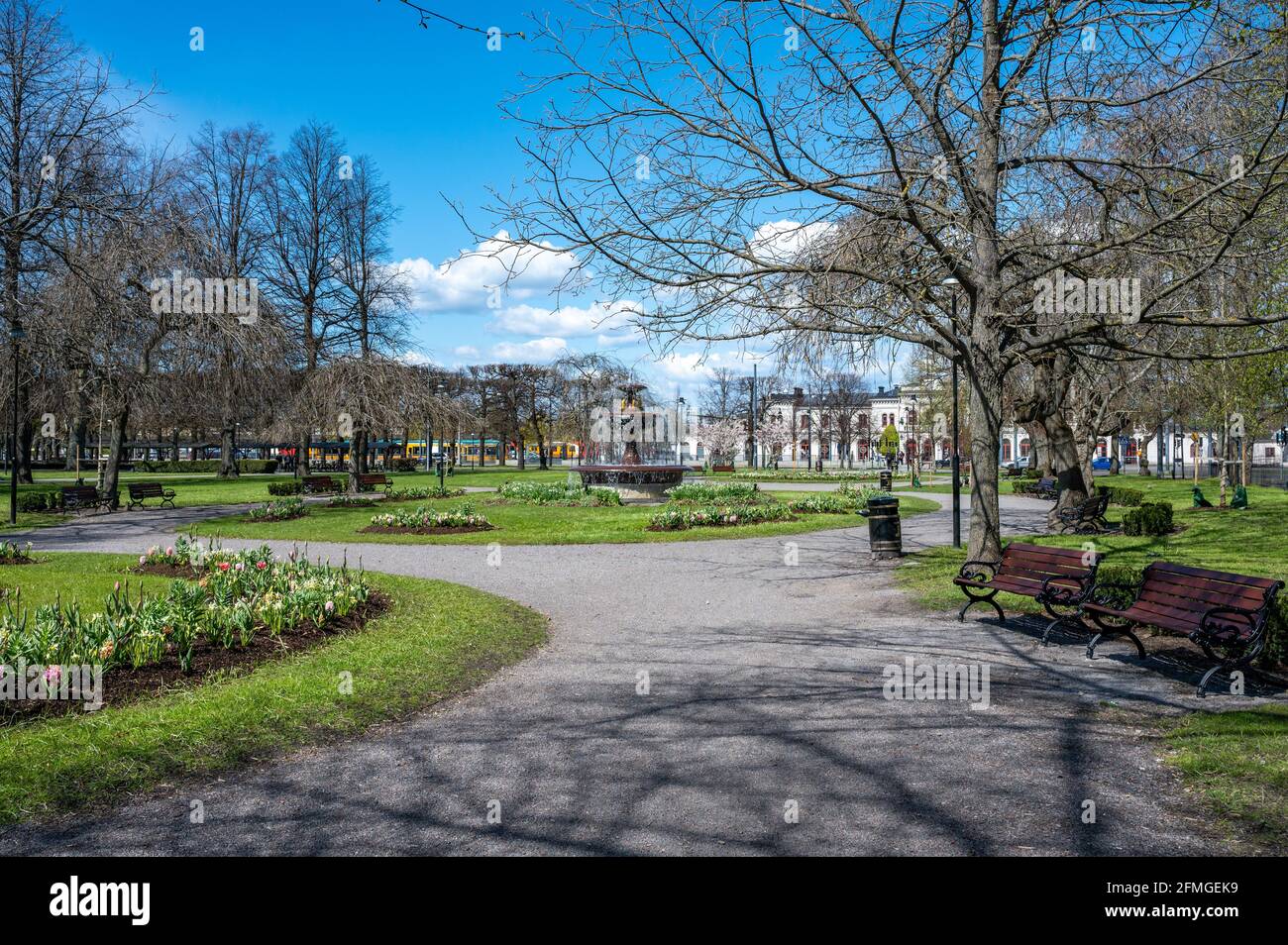 Carl Johans Park During Spring 2021in Norrkoping With The Statue Of ...