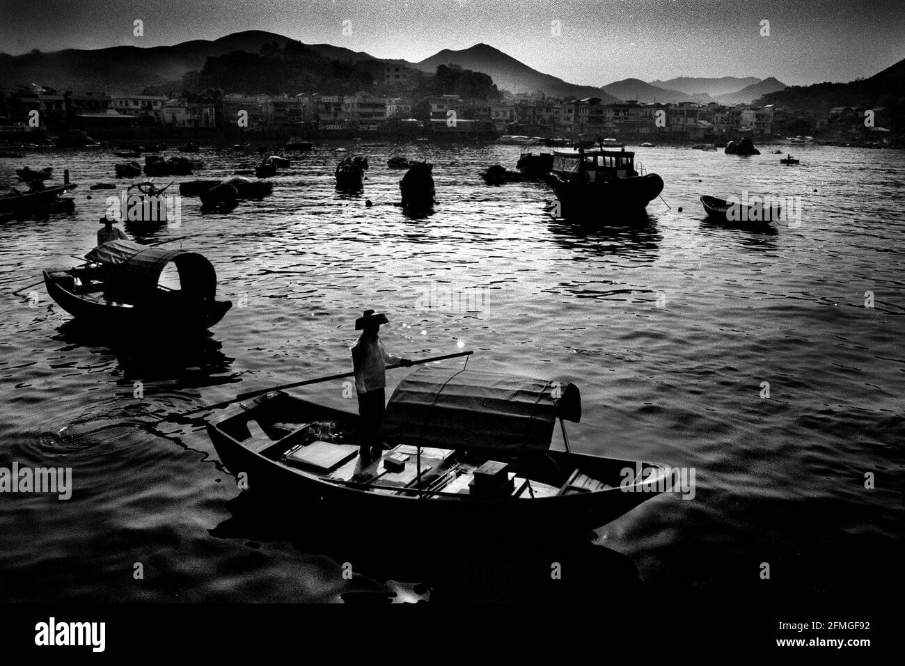 Boats on the river at Lama Island in Hong Kong Stock Photo