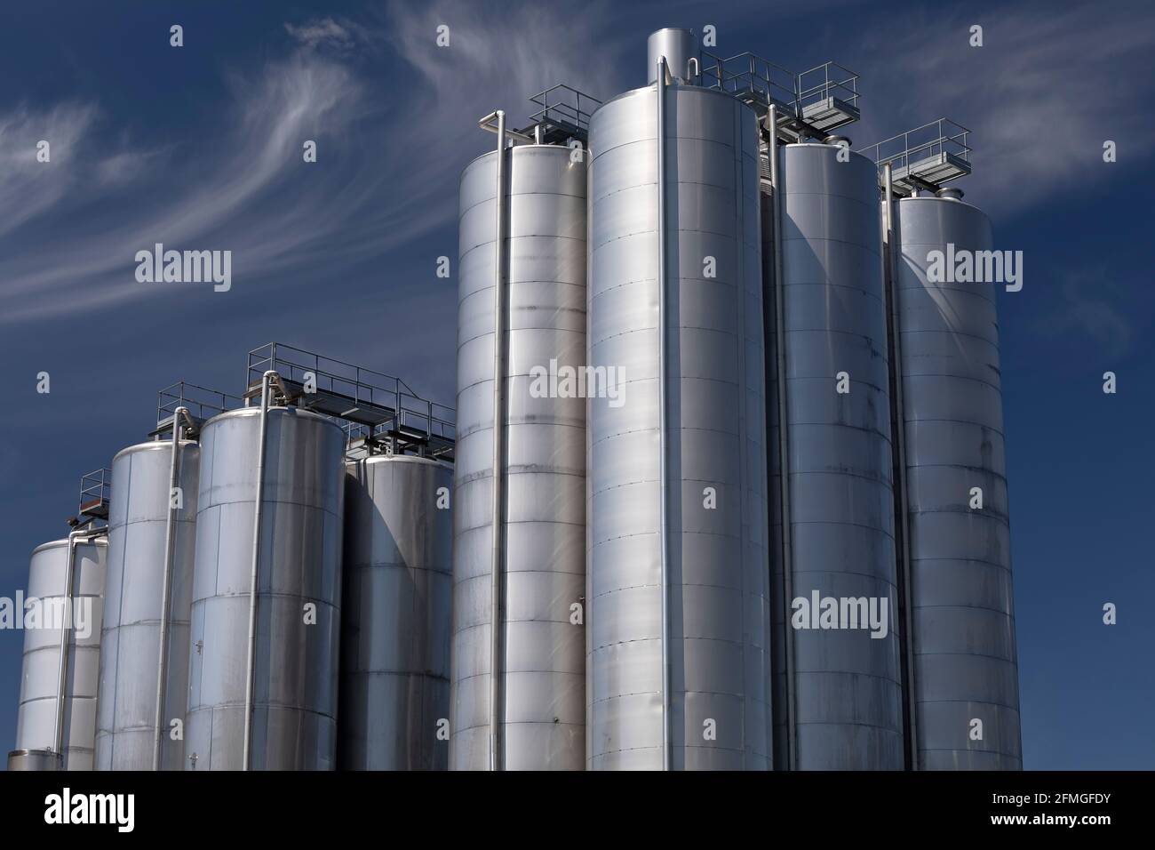 Industrial stainless steel storage tanks. Ontario Canada Stock Photo