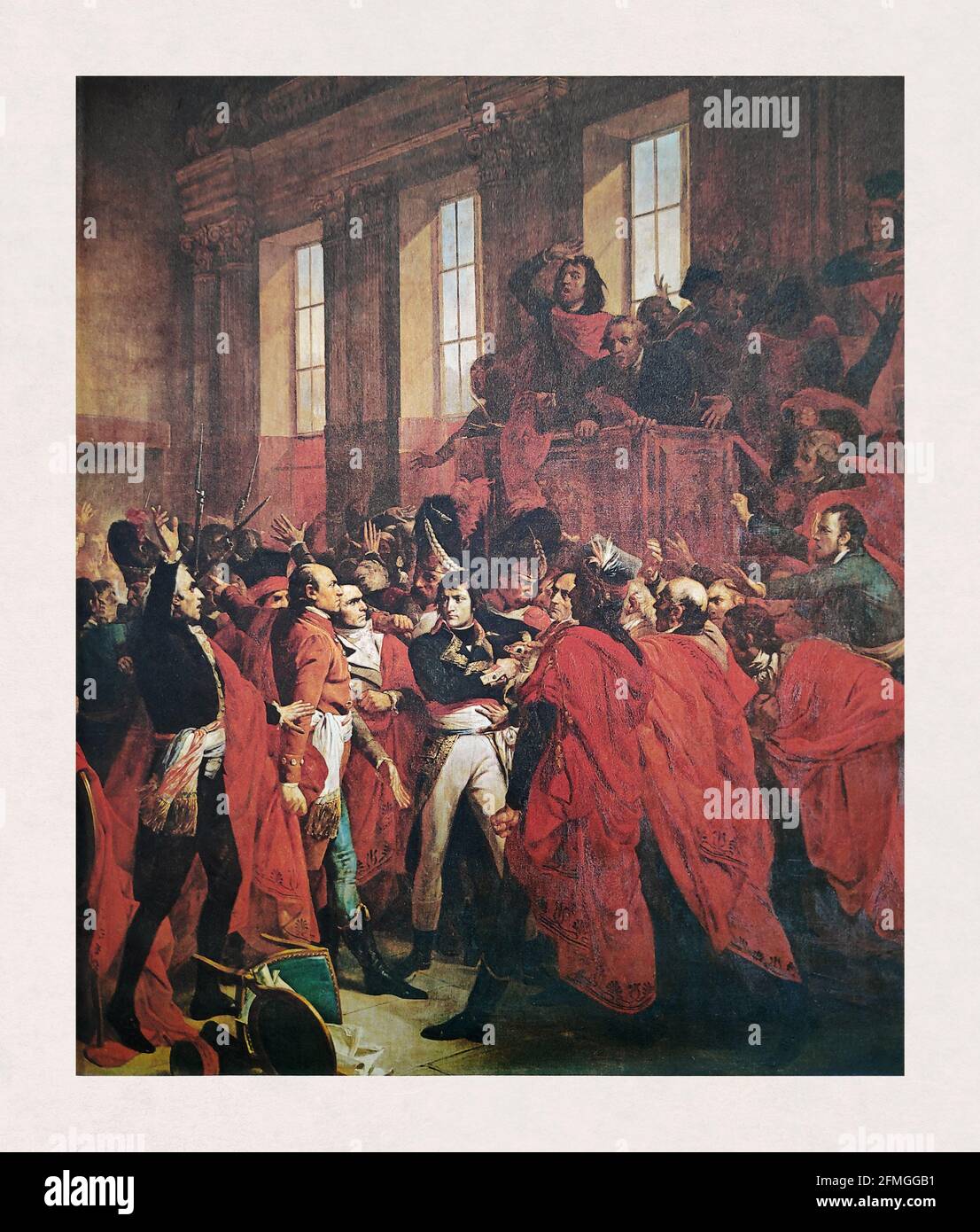 Painting made in 1840 by Bouchot representing General Bonaparte at the Council of the Five Hundred in Saint-Cloud on November 10, 1799. Stock Photo
