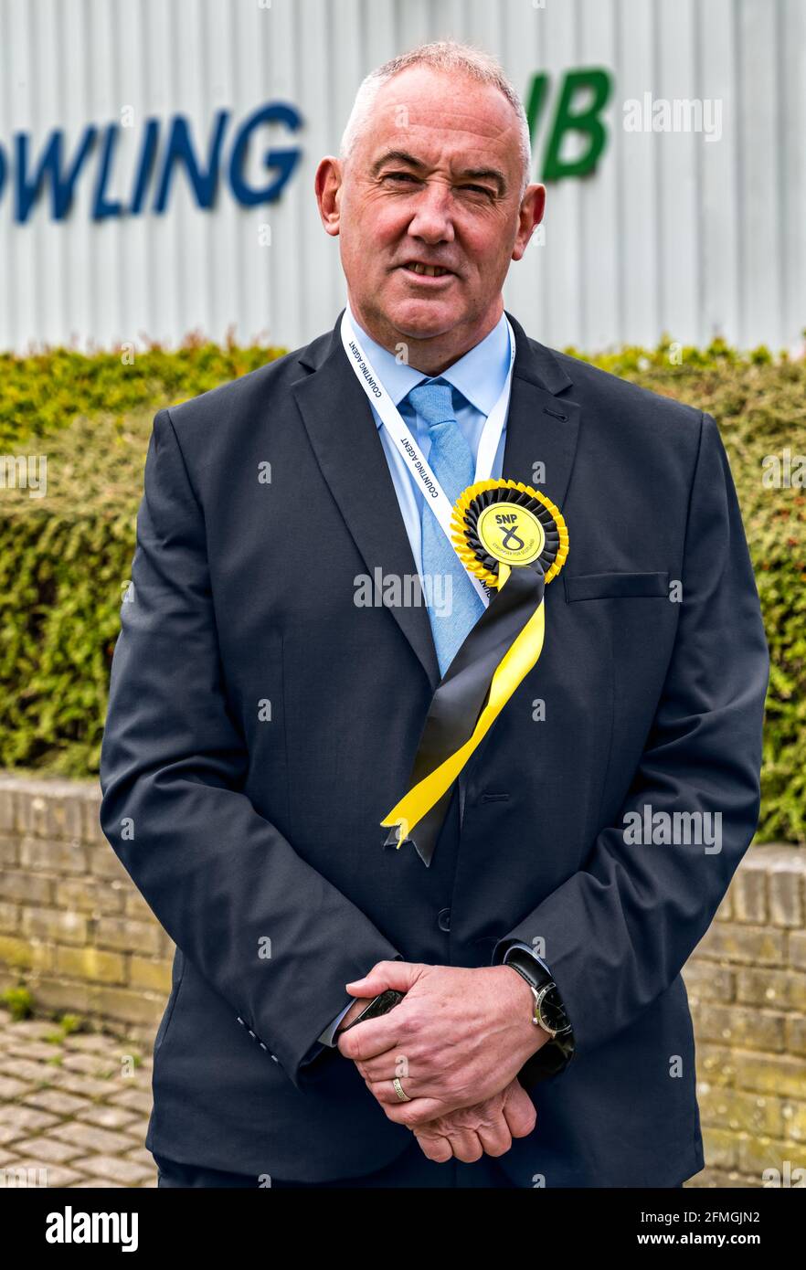 Paul McLennan Party (SNP) newly ejected East Lothian MSP Member of Scottish parliament, Meadowmill sports centre, election day May 6 2021 Scotland, UK Stock Photo