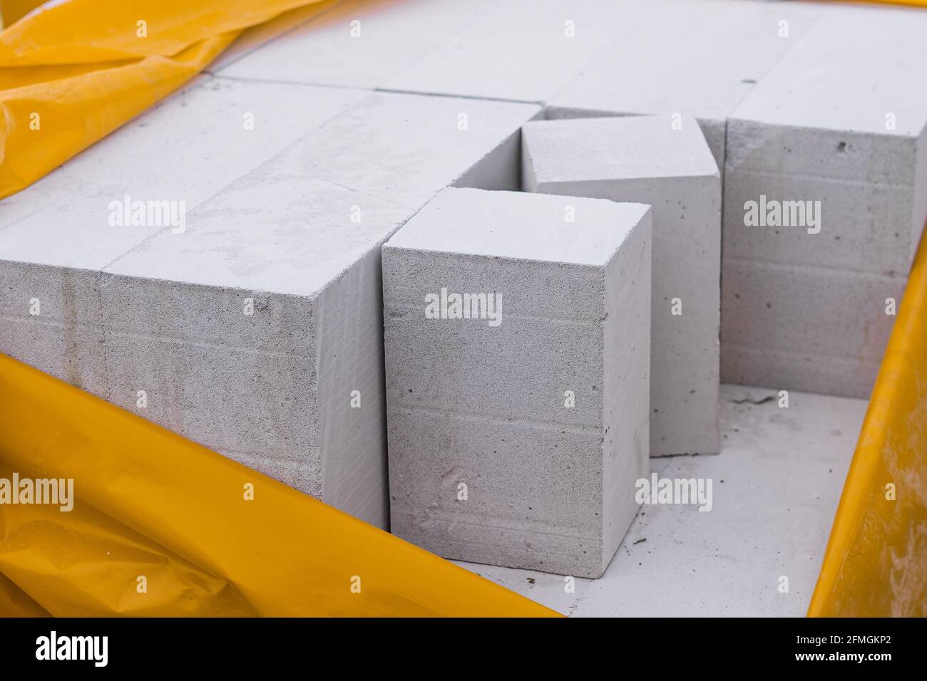 Building gas block for building a house folded in branded packaging Stock Photo