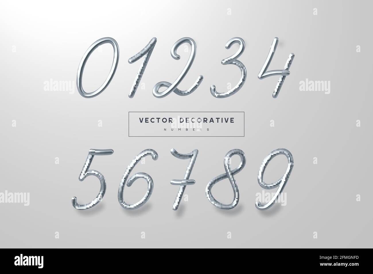 Set of silver metallic numbers. Stock Vector