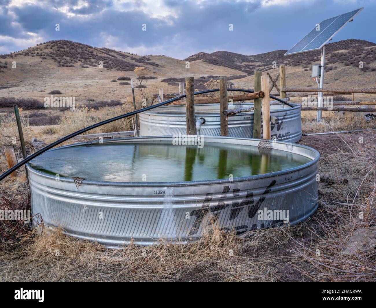 Fort Collins, CO, USA November 23, 2020 Metal water stock tanks for