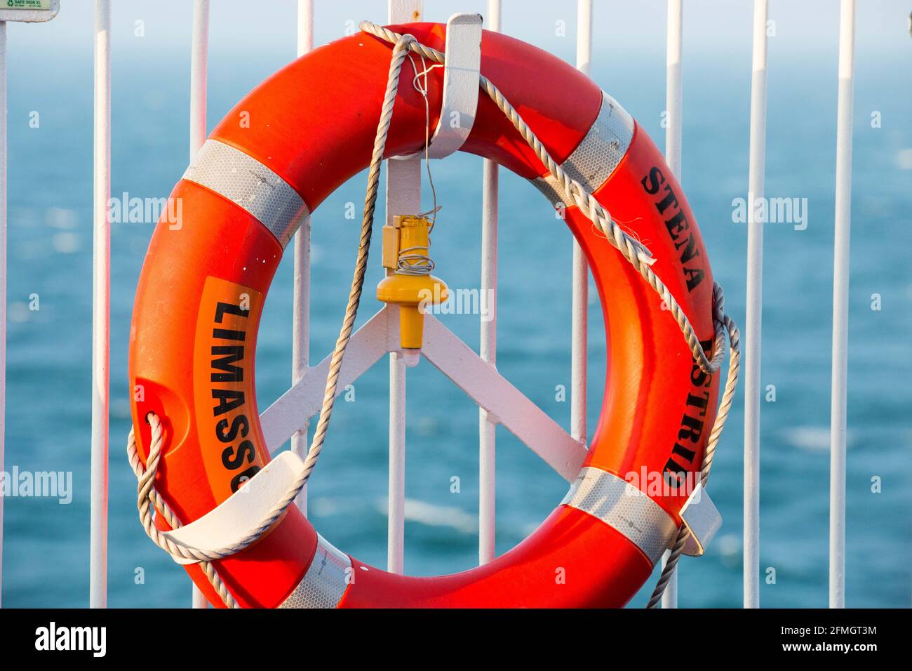 Cherbourg en Cotentin Normandy France 28th Feb 2021 Life Buoy Rescue Ring Seen On The Stena 