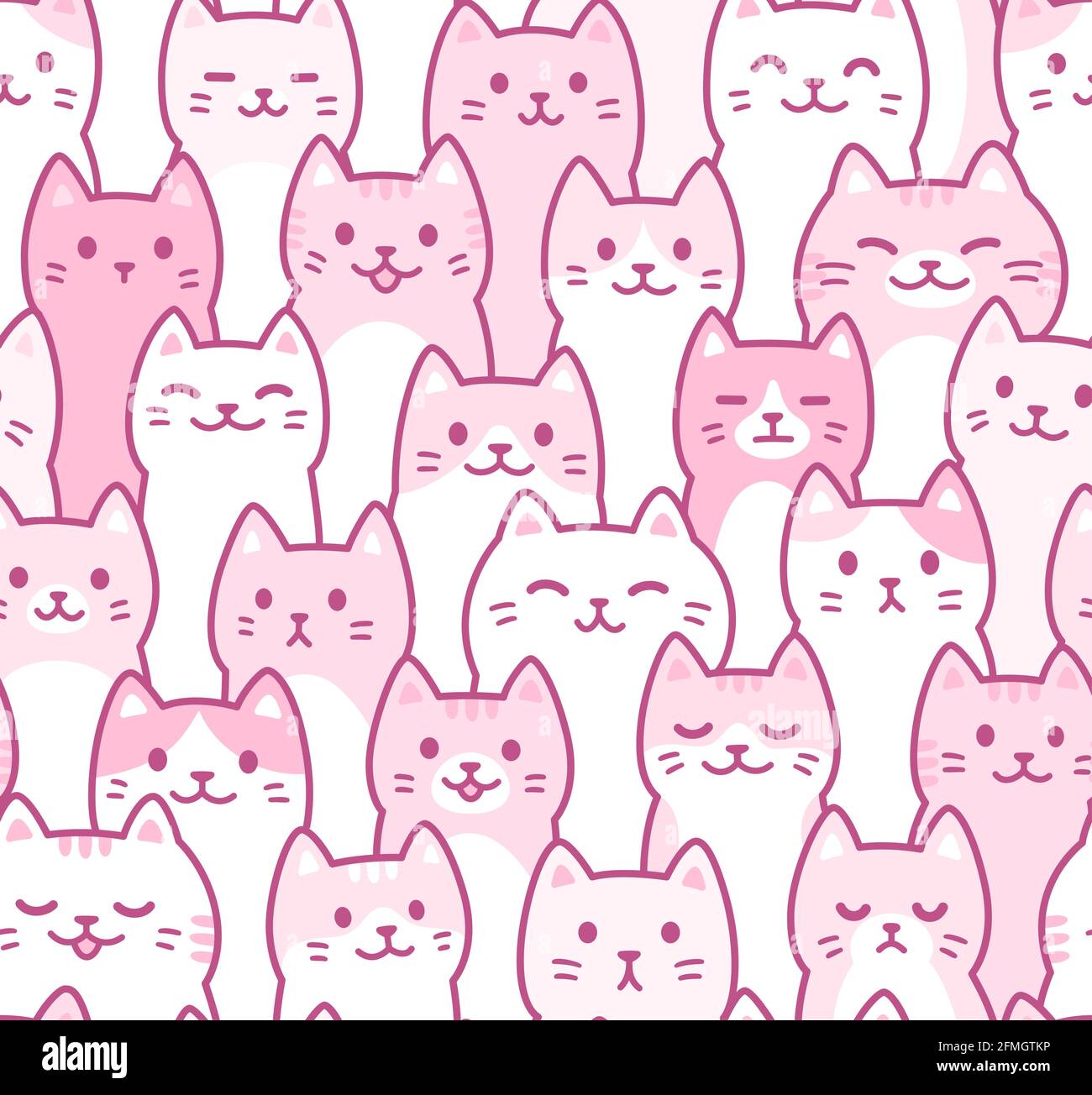 Cute cartoon doodle cats pattern. Hand drawn kawaii kitty crowd. Seamless cat  background, vector illustration Stock Vector Image & Art - Alamy