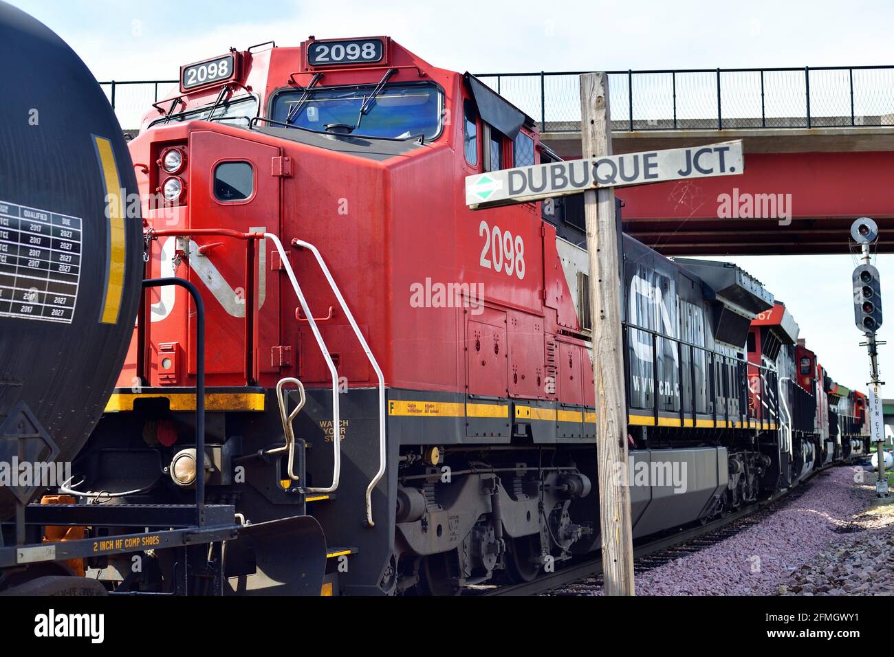 Dubuque, Iowa, USA. Four units lead a Canadian National Railway freight