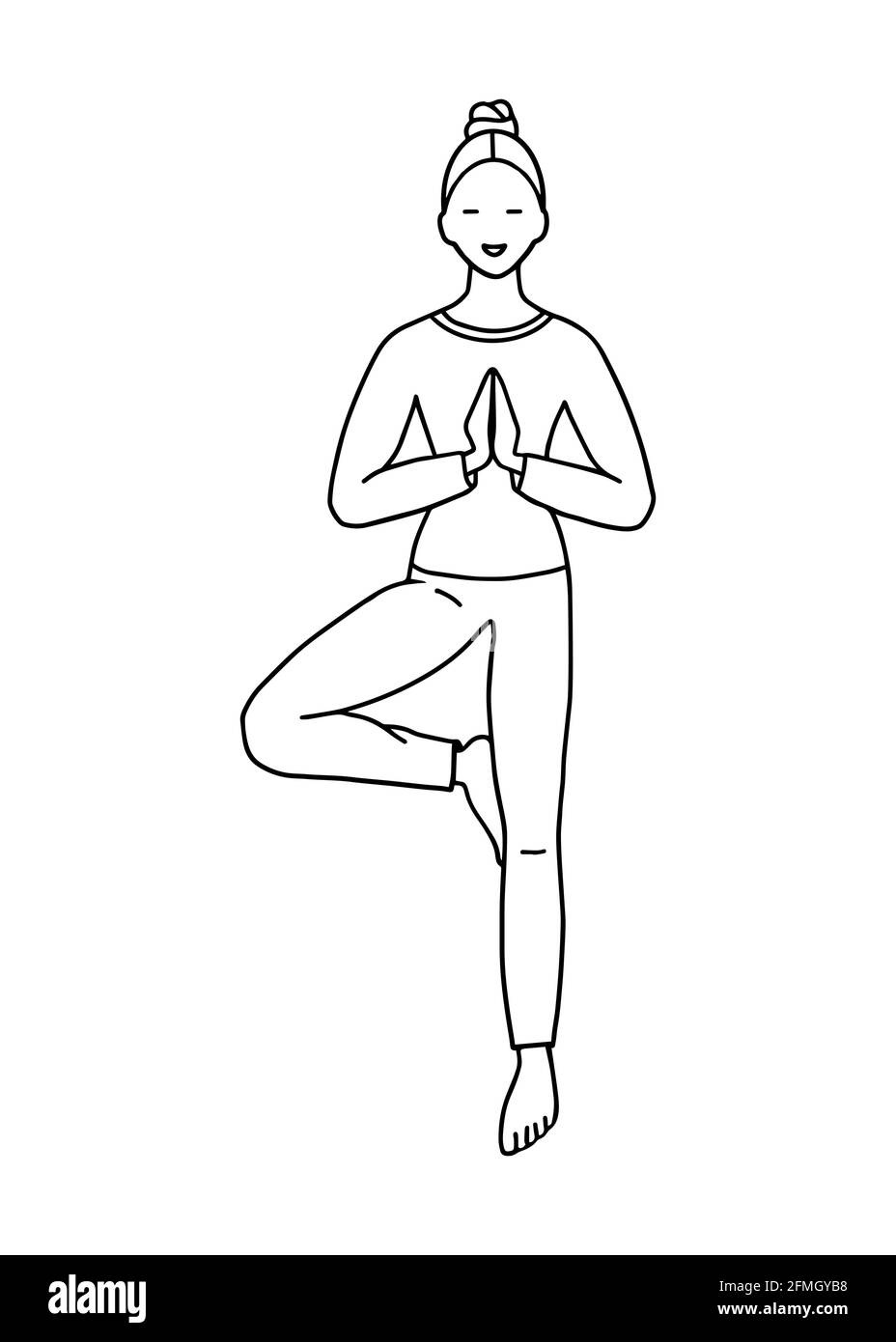 A pretty woman does yoga. Vector illustration in the doodle style Stock Vector