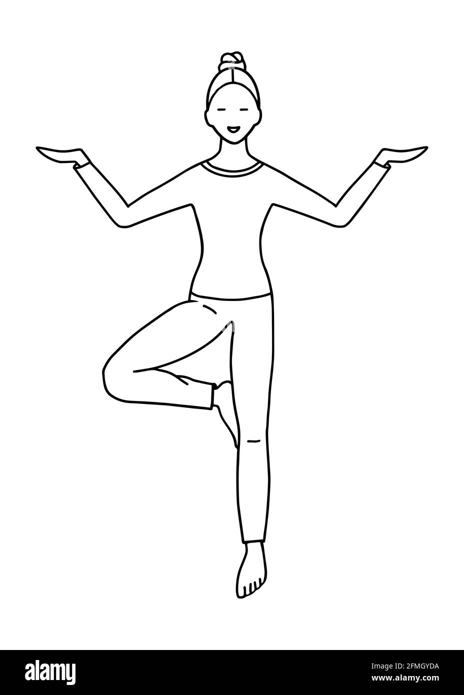 A pretty woman does yoga. Vector illustration in the doodle style Stock Vector