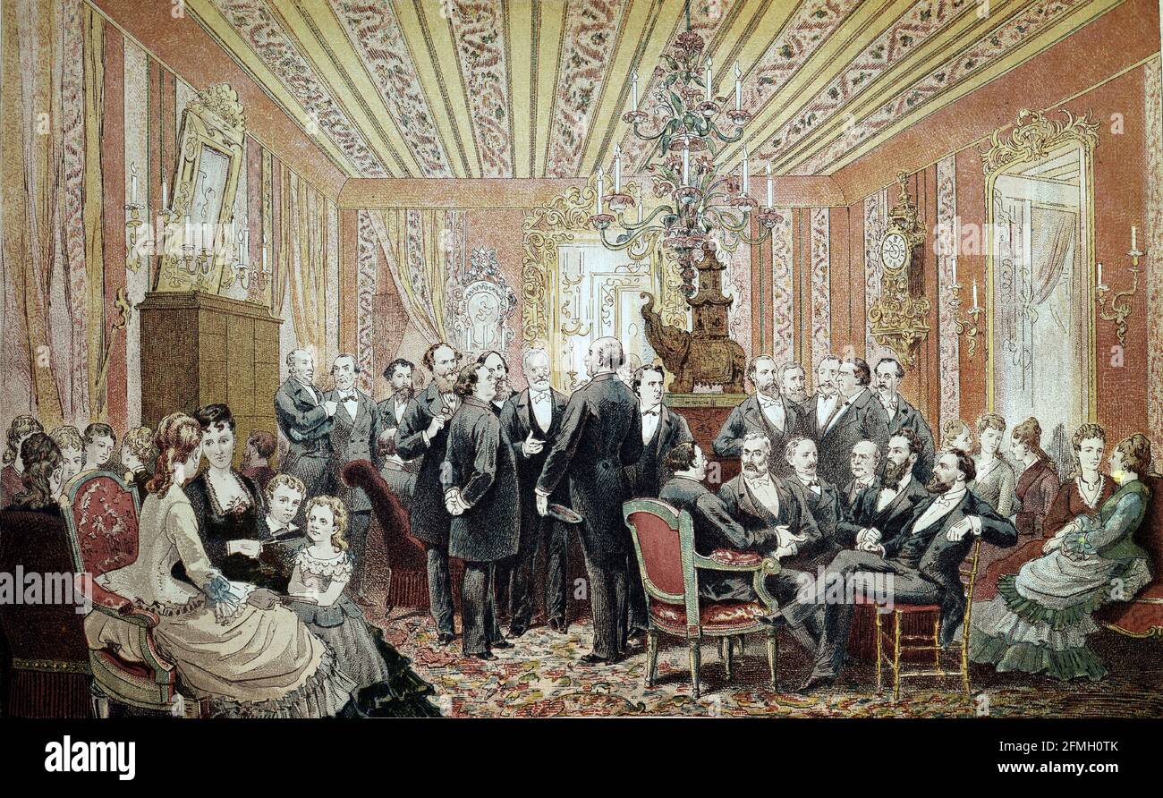 The Salon of Victor Hugo  - Le salon de Victor Hugo circa 1875 by ADRIEN MARIE Stock Photo