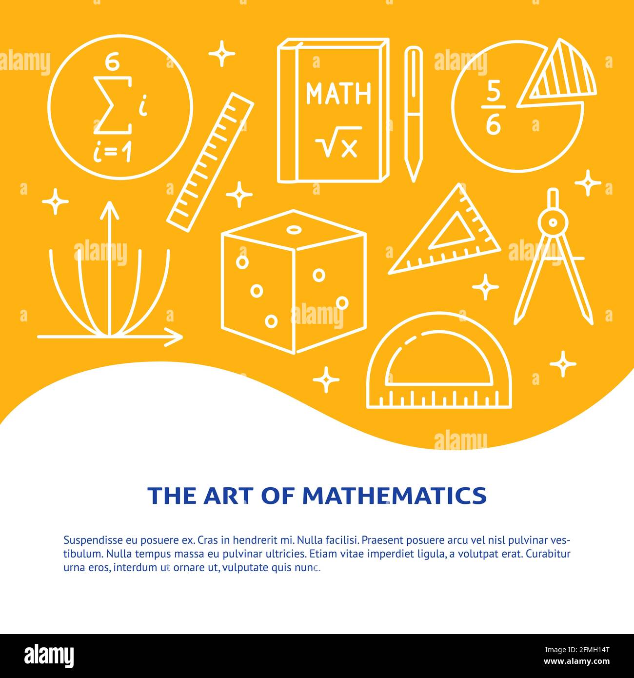 The art of mathematics banner in line style with place for text. School