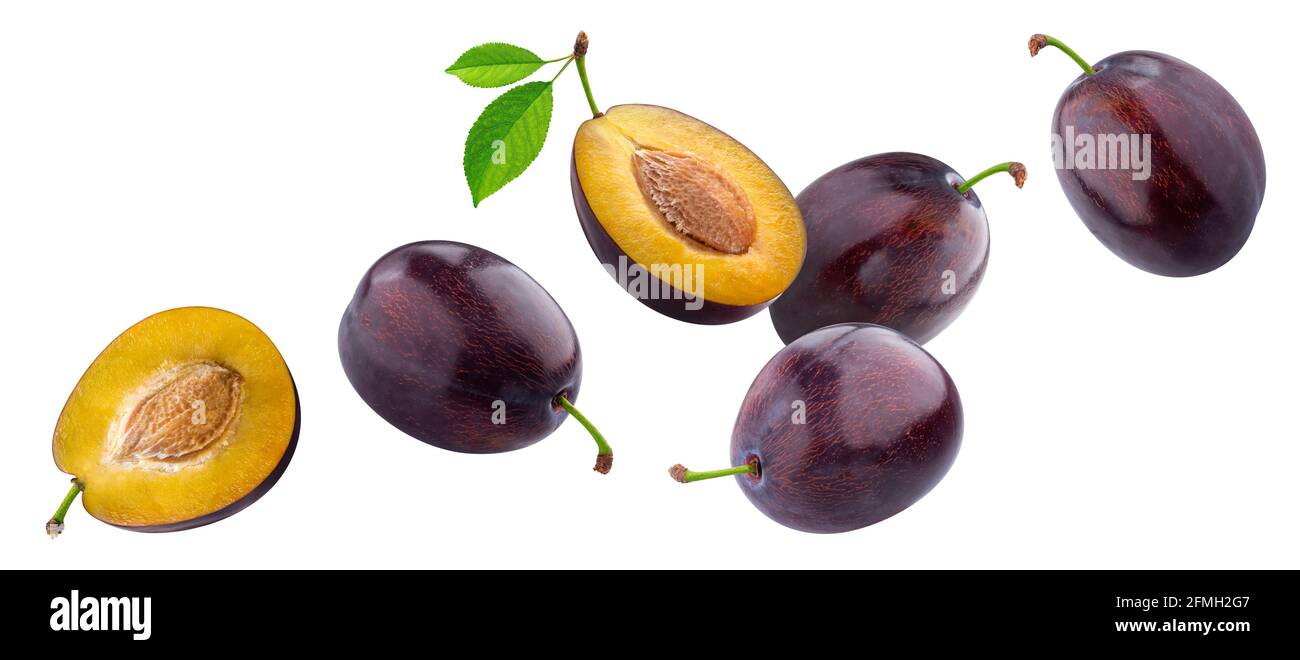 Plums isolated on white background with clipping path Stock Photo