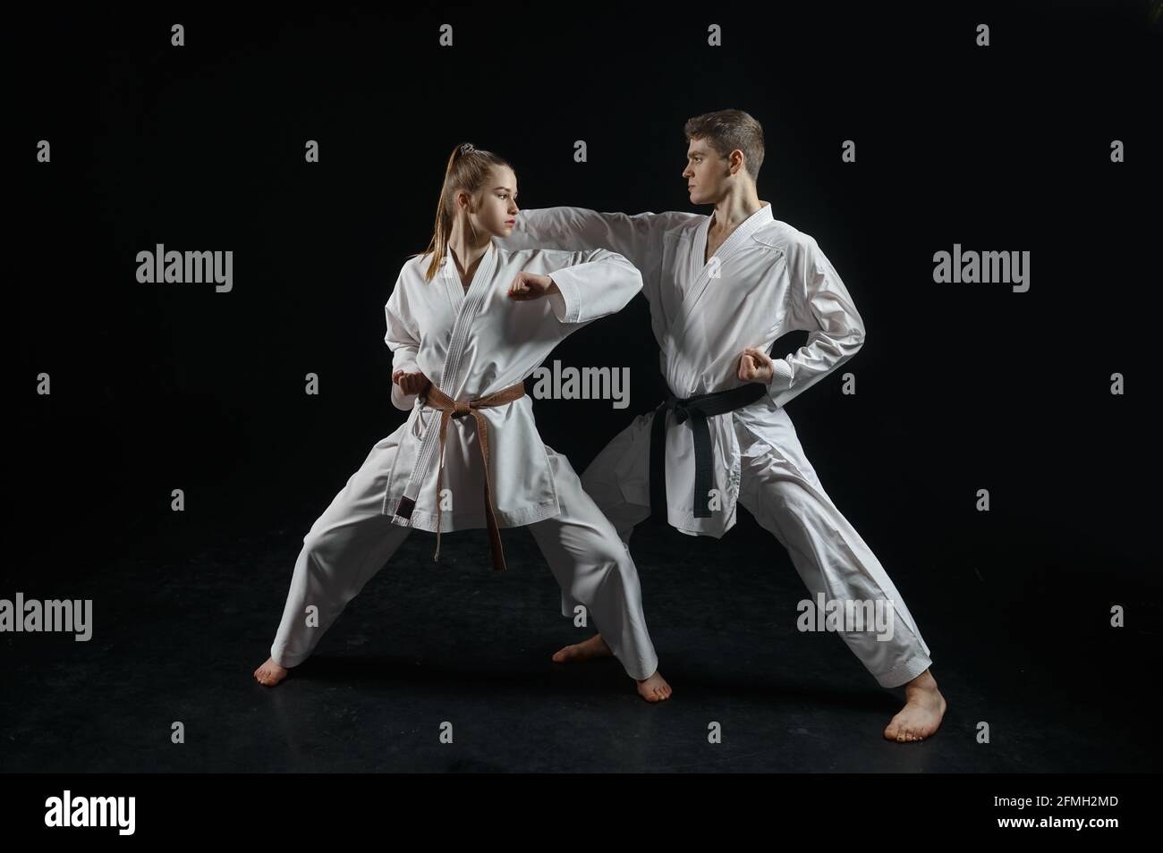 Female karate fighter on training with master Stock Photo Alamy