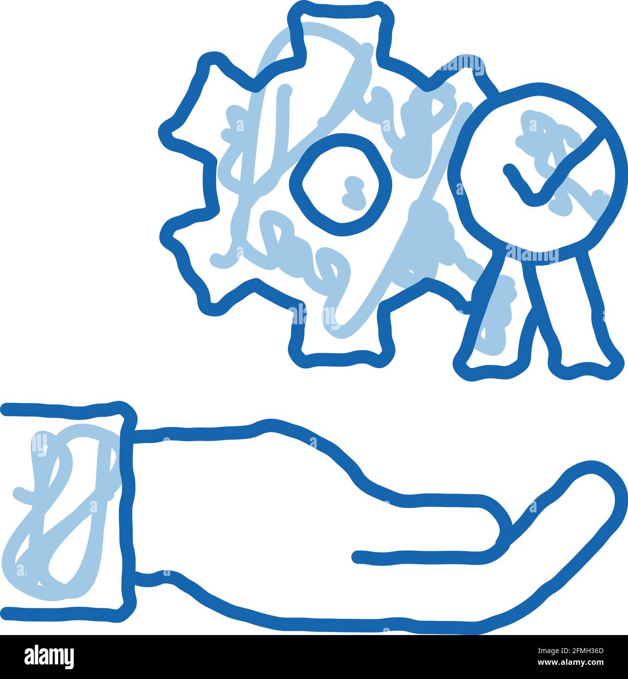 Hand Holding Gear And Medal doodle icon hand drawn illustration Stock ...