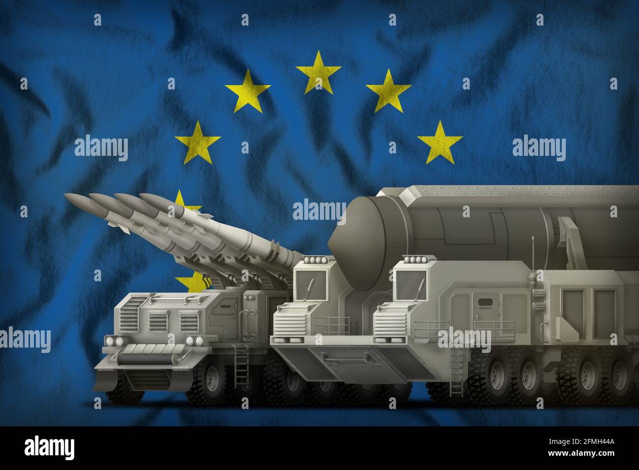 rocket forces on the European Union flag background. European Union ...