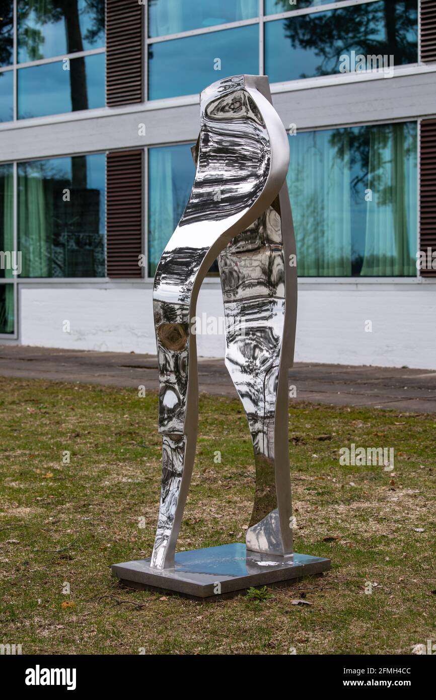 Dialogi or Dialogue (2000). A sculpture by Eero Hiironen deposited in the garden of Didrichsen Art Museum in Kuusisaari district of Helsinki, Finland. Stock Photo
