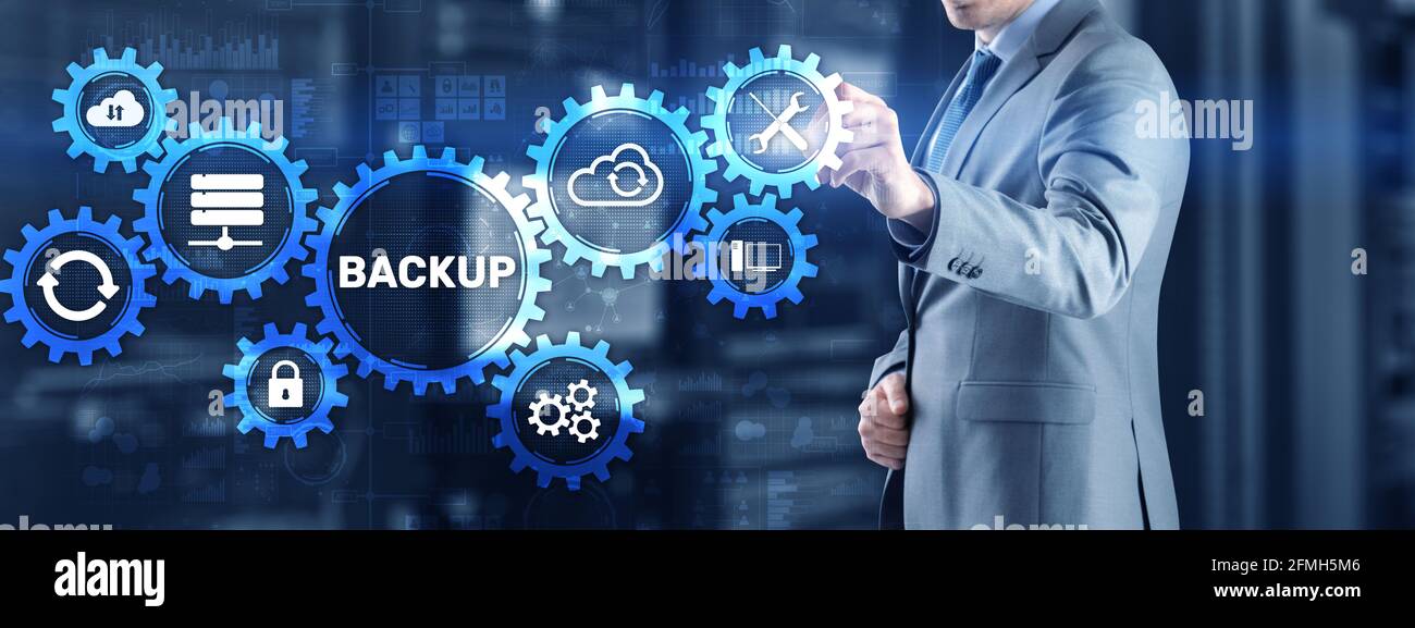 Backup Data recovery Cybersecurity. Mixed media technology concept. Stock Photo
