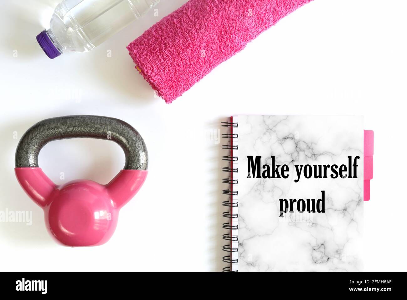 Fitness motivational quote. Quote text Make Yourself Proud. Copy space, mock up Stock Photo