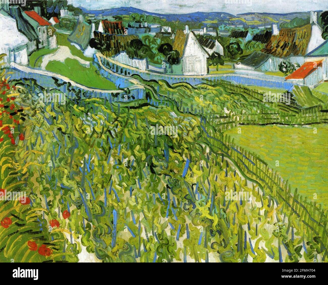 Vincent van Gogh artwork entitled Vineyards with a View of Auvers. Stock Photo