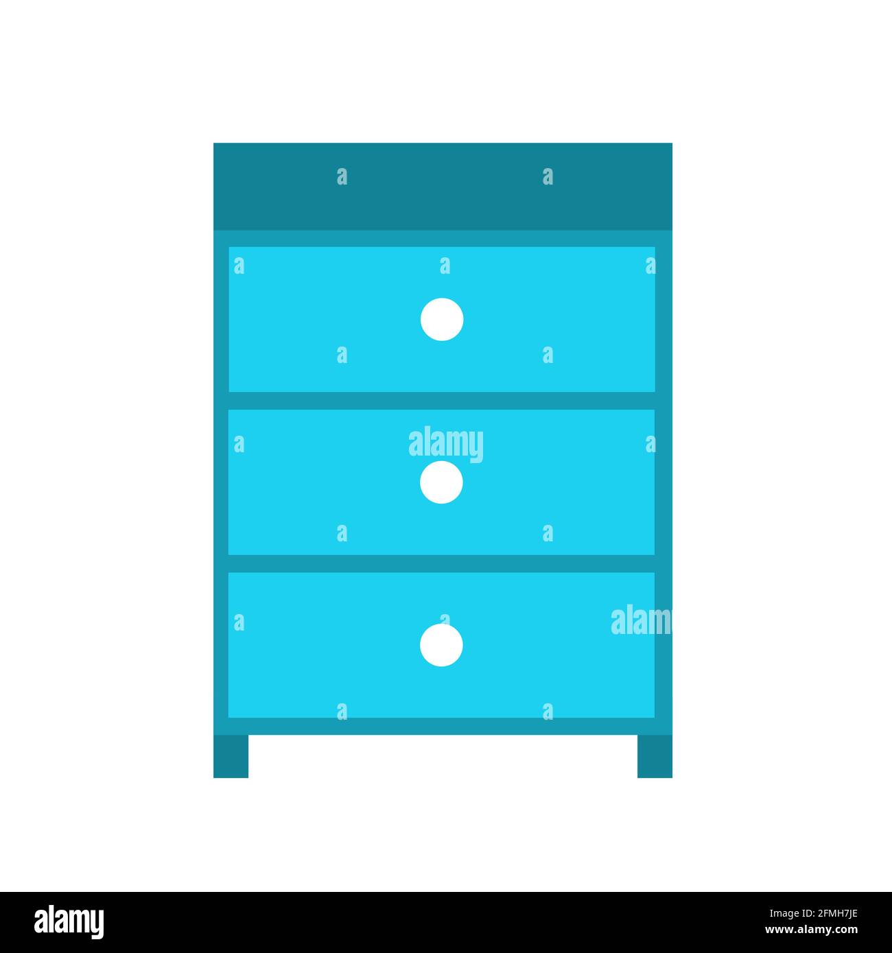 Blue small chest of drawers on a white background. Furniture for interior and design. Flat illustration Stock Photo