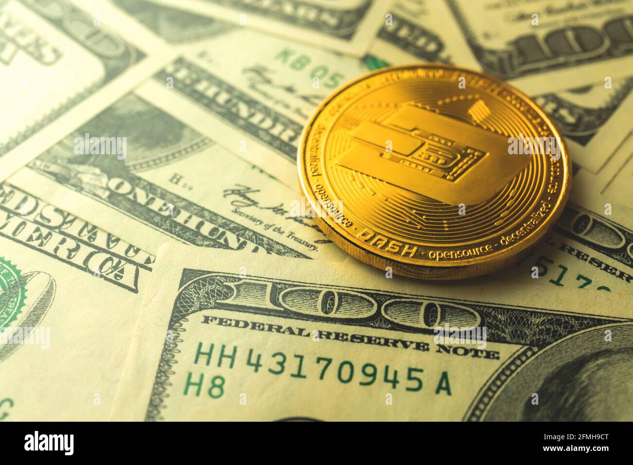 Dash coin with dollars on the background, cryptocurrency exchange concept,  business and new virtual money Stock Photo - Alamy