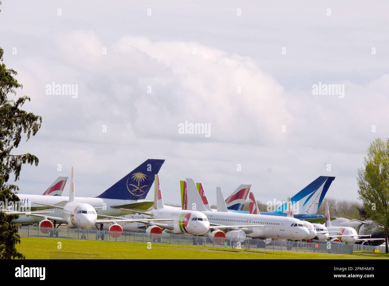 May 2021 Old jet planes standing at Kemble airport in the Cotswolds