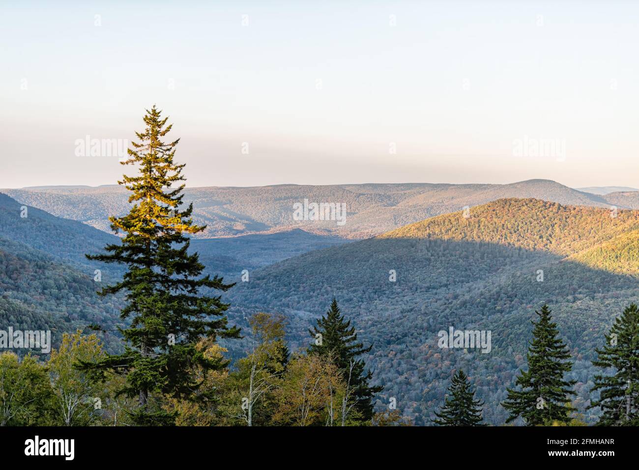 High angle aerial view on West Virginia mountains overlook in autumn