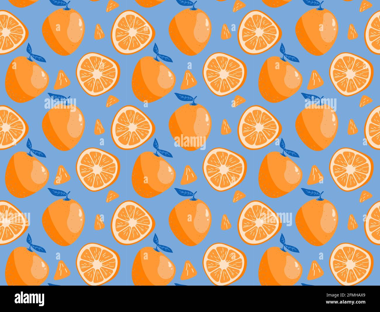 Orange fruit whole and half sliced seamless pattern. Tropical ruit with ...