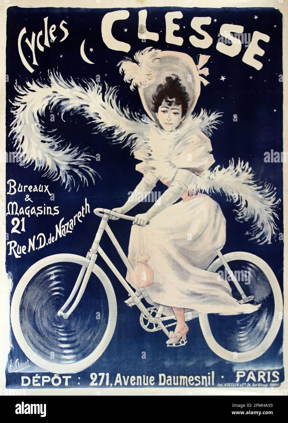 Cycles Clesse Paris. Bicycle advertisement poster. Old and vintage. Digitally enhanced. Stock Photo