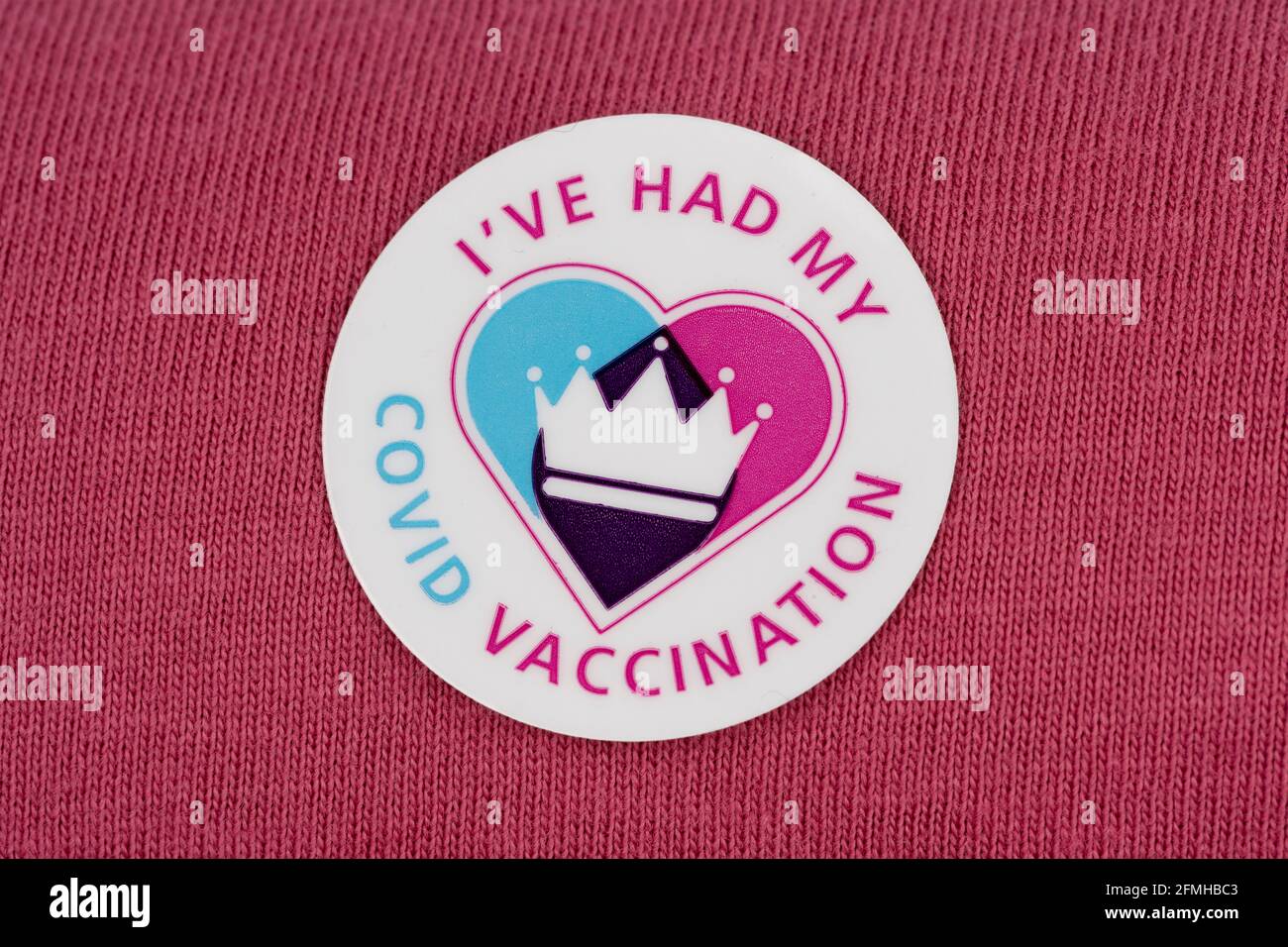 I badge that reads 'I've had my covid vaccination' shot on a person's clothing. Stock Photo