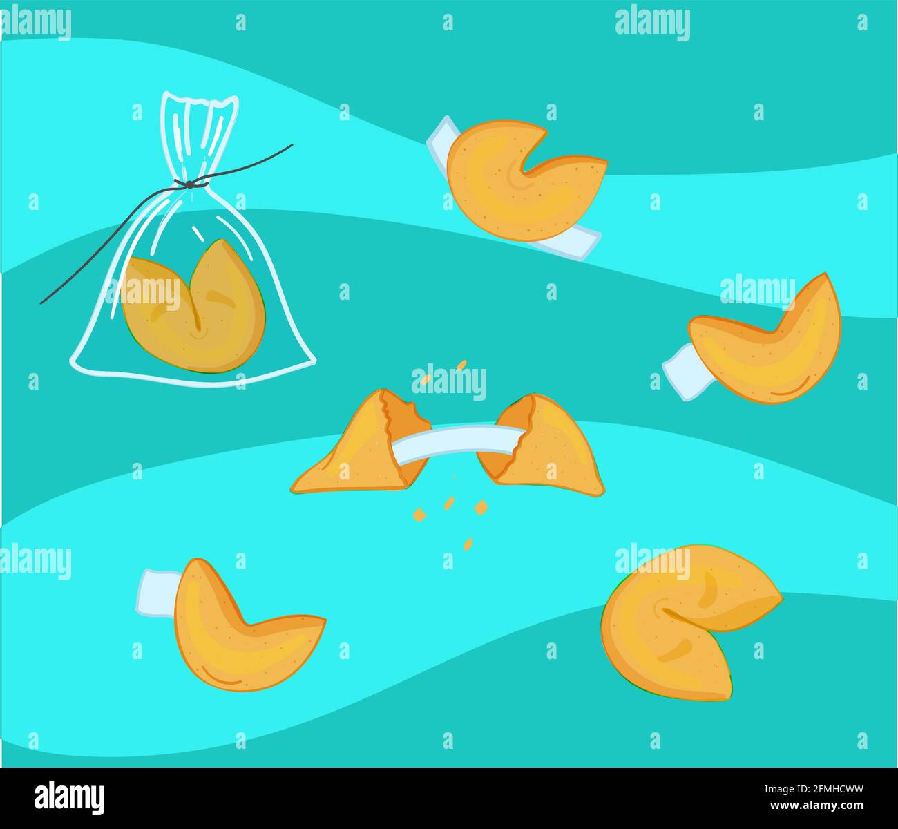 Fortune cookies with prediction on blue background Stock Vector