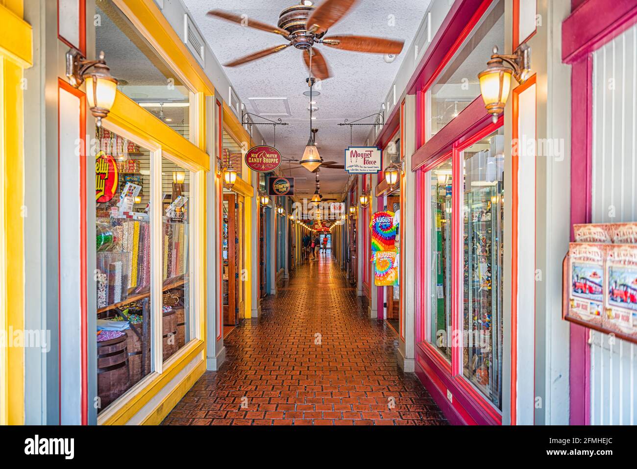St. Augustine, USA May 10, 2018 Shops stores alley in downtown Florida city with passage path