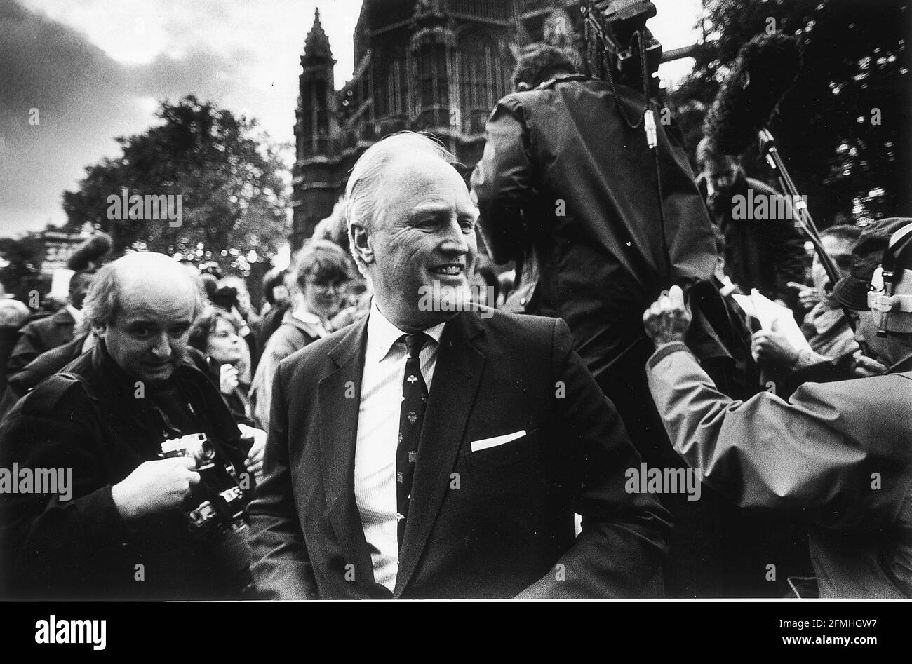 Winston Churchill MP outside the Houses of Parliament during MINERS protest Stock Photo
