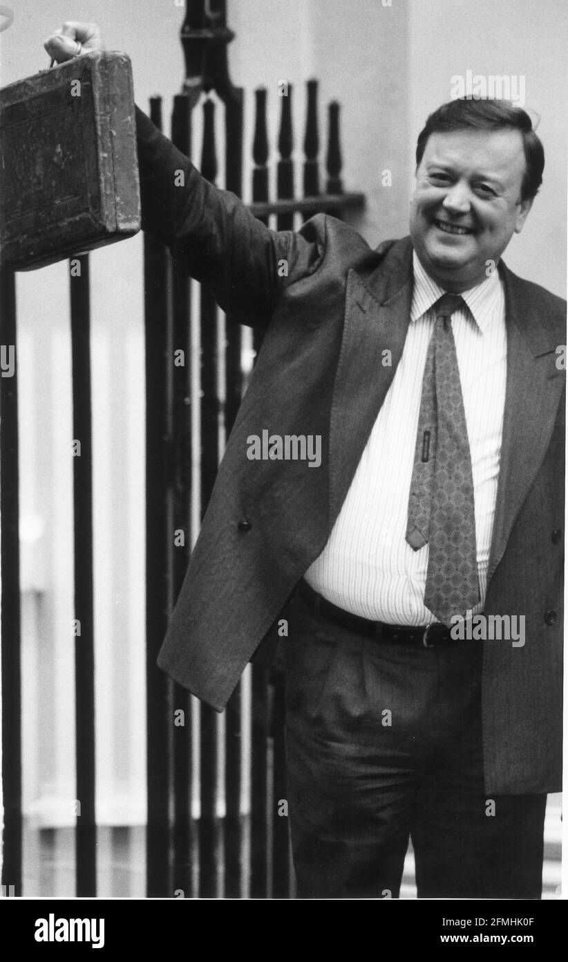 Kenneth Clarke standing outside No 11 Downing Street with the Budget Box Stock Photo