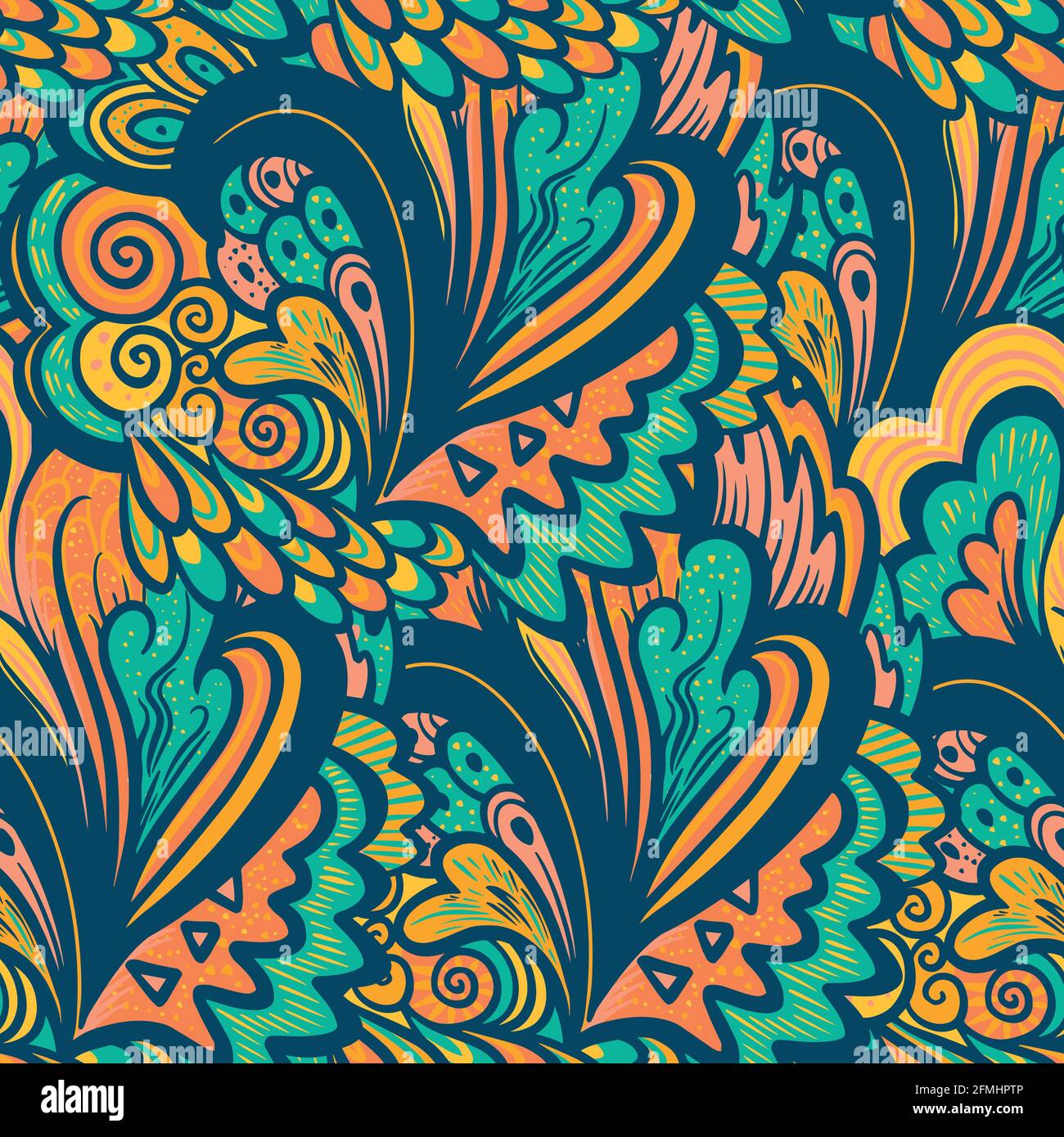 Colorful seamless pattern with ornate nature elements. Stock Vector